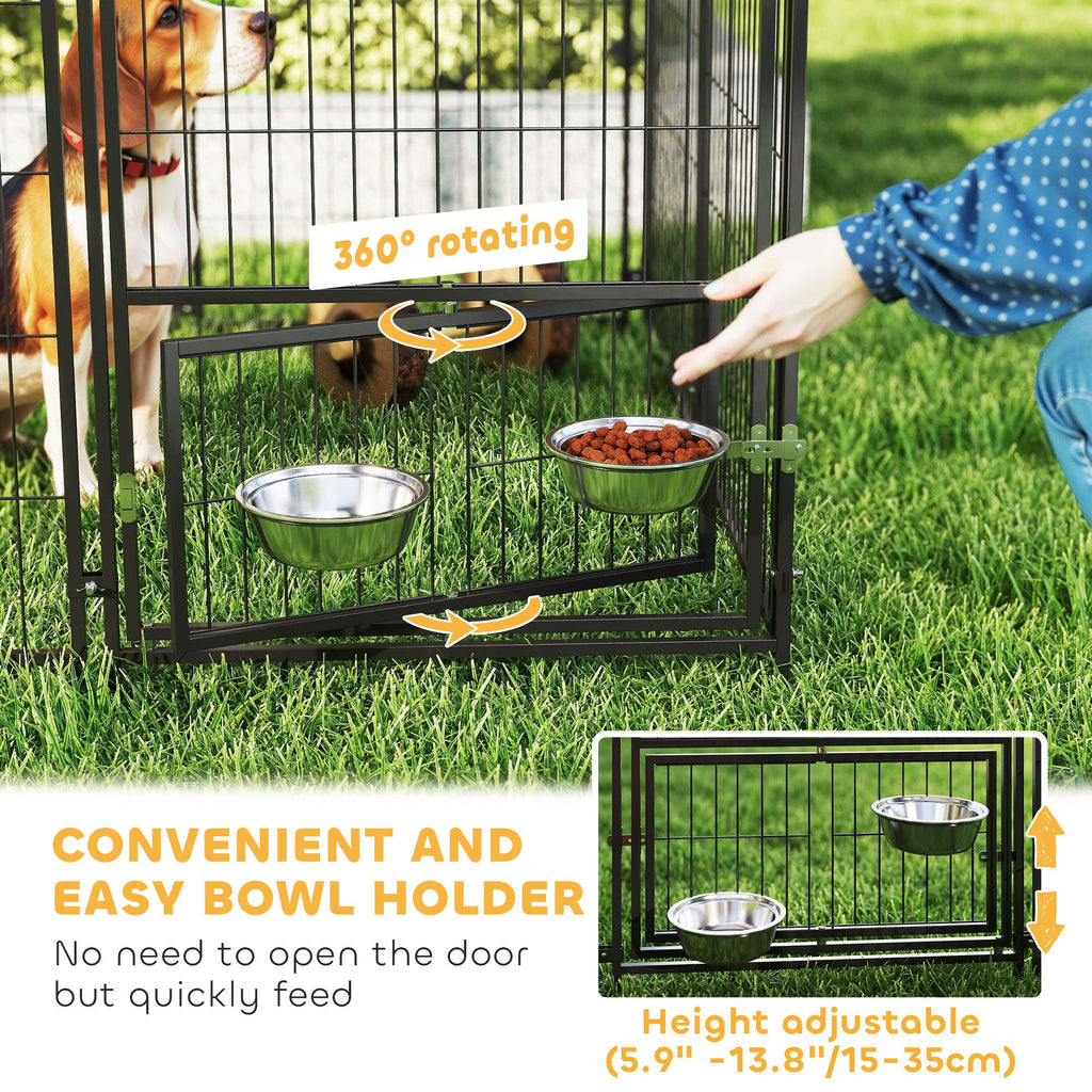 Large Outdoor Dog Kennel with Rotating Feeding Bowls & Weatherproof Canopy