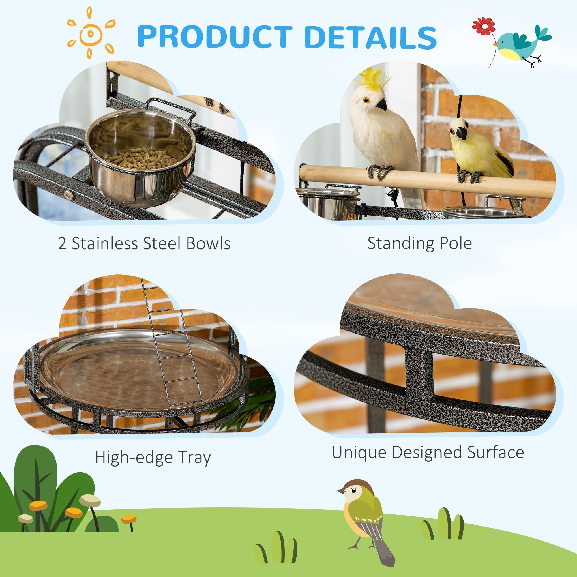 Textured structured Parrot Stand with 3 Ladders and Toy Hook
