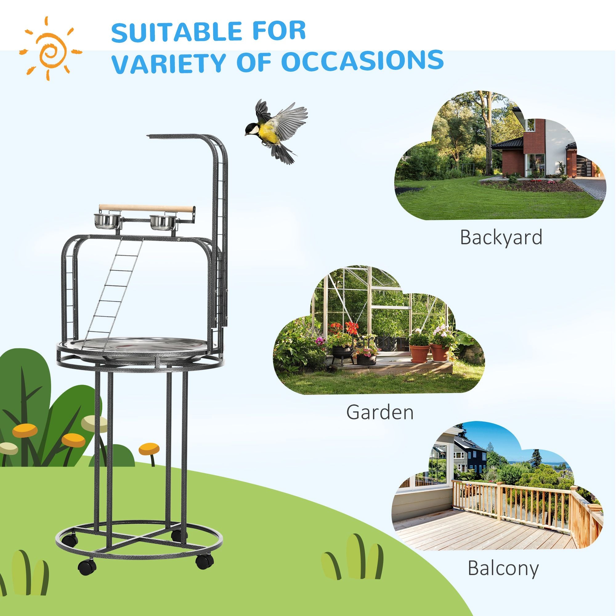 Textured structured Parrot Stand with 3 Ladders and Toy Hook