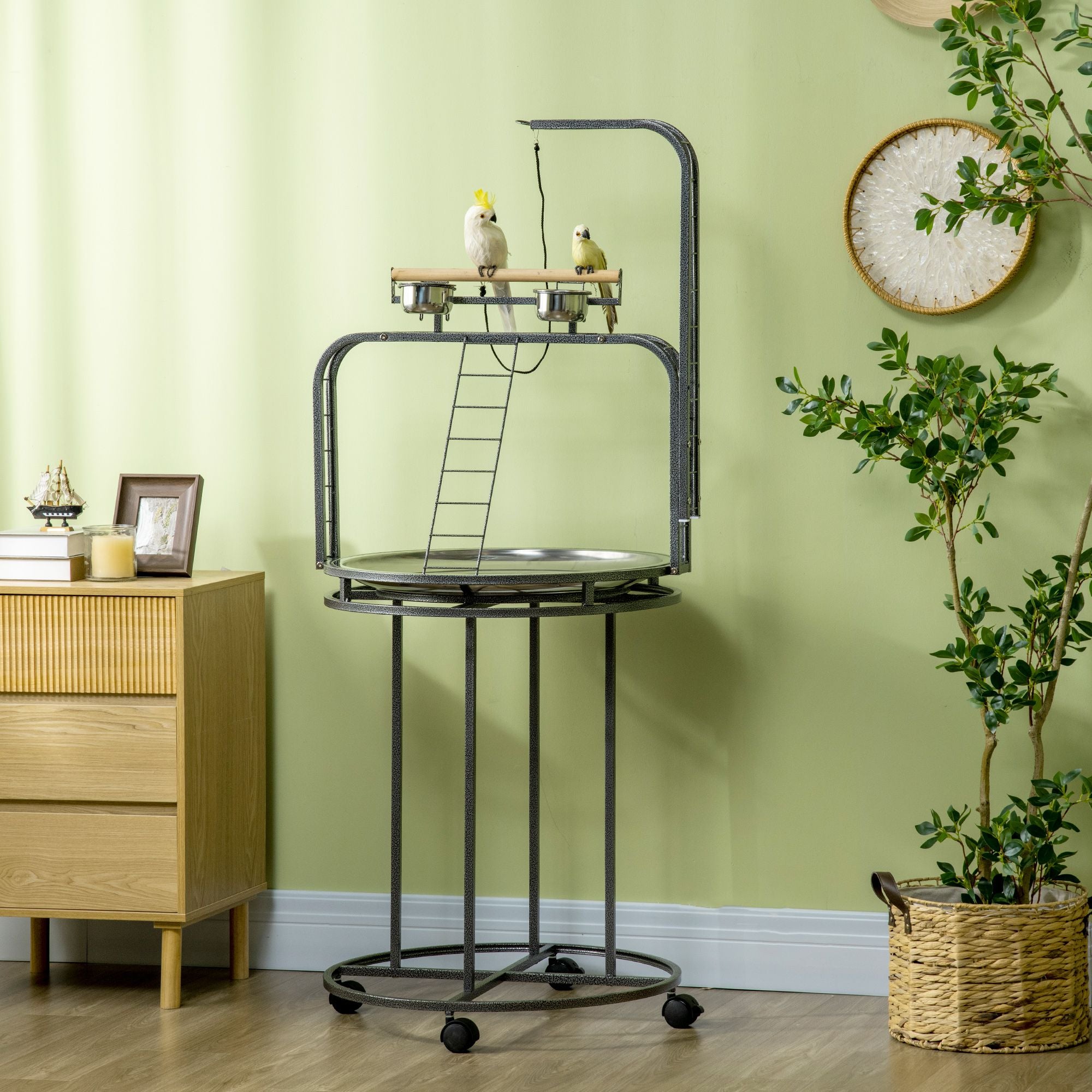 Textured structured Parrot Stand with 3 Ladders and Toy Hook