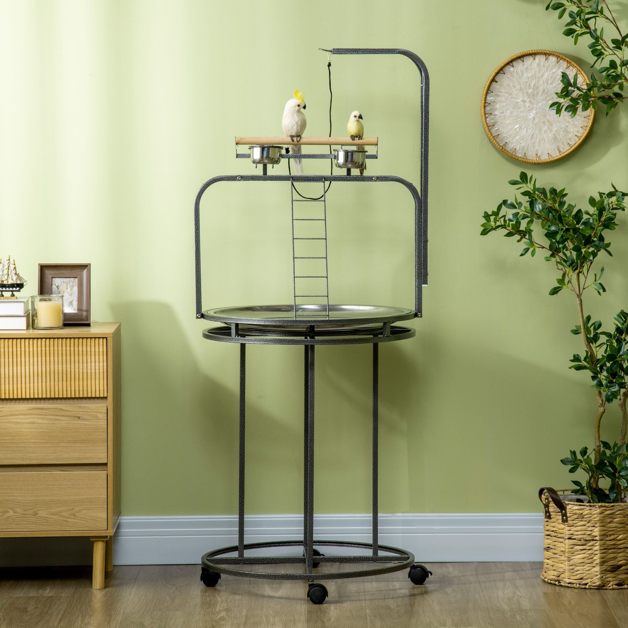 Textured structured Parrot Stand with 3 Ladders and Toy Hook