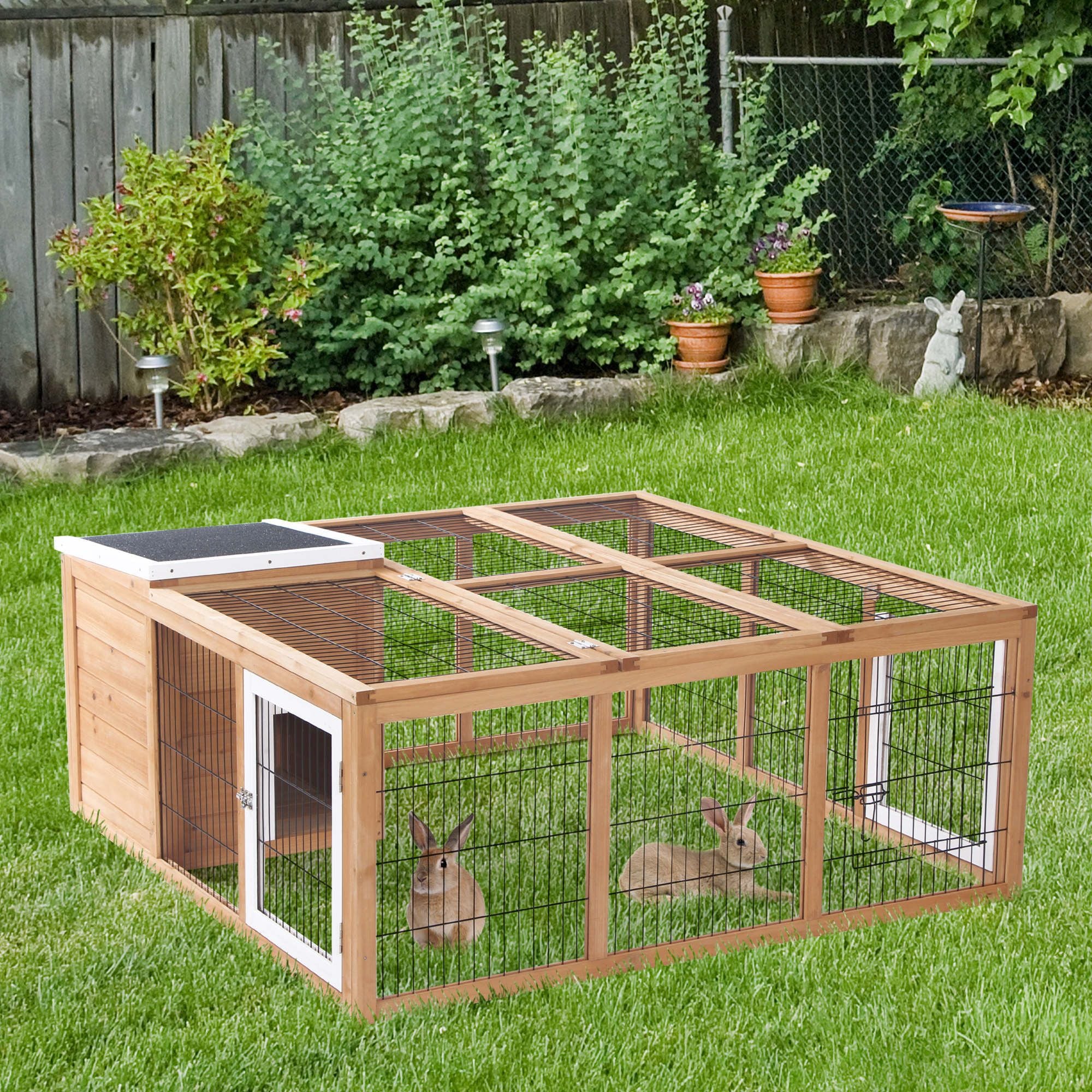 Spacious Outdoor Rabbit Hutch with Openable Main House and Play Run