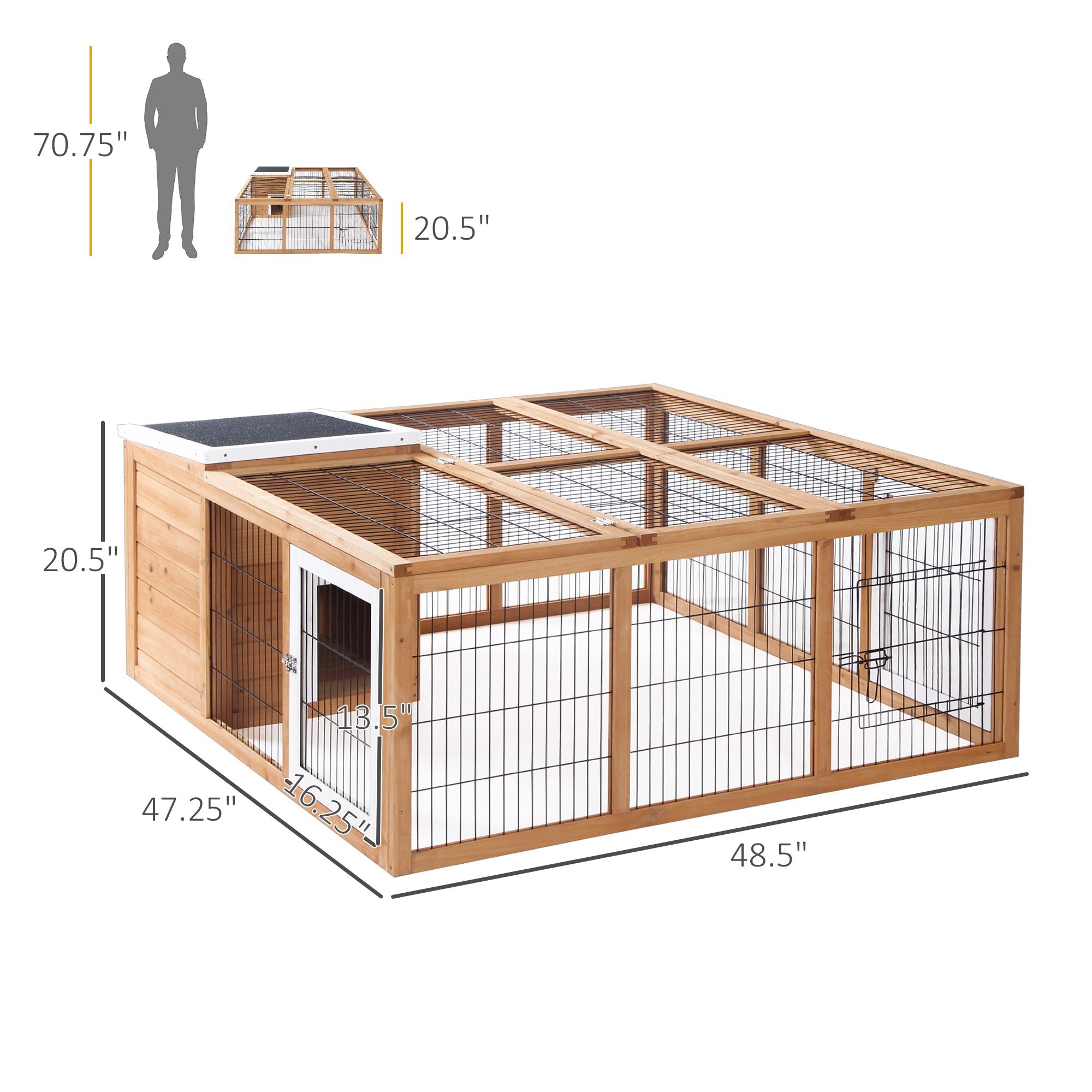 Spacious Outdoor Rabbit Hutch with Openable Main House and Play Run