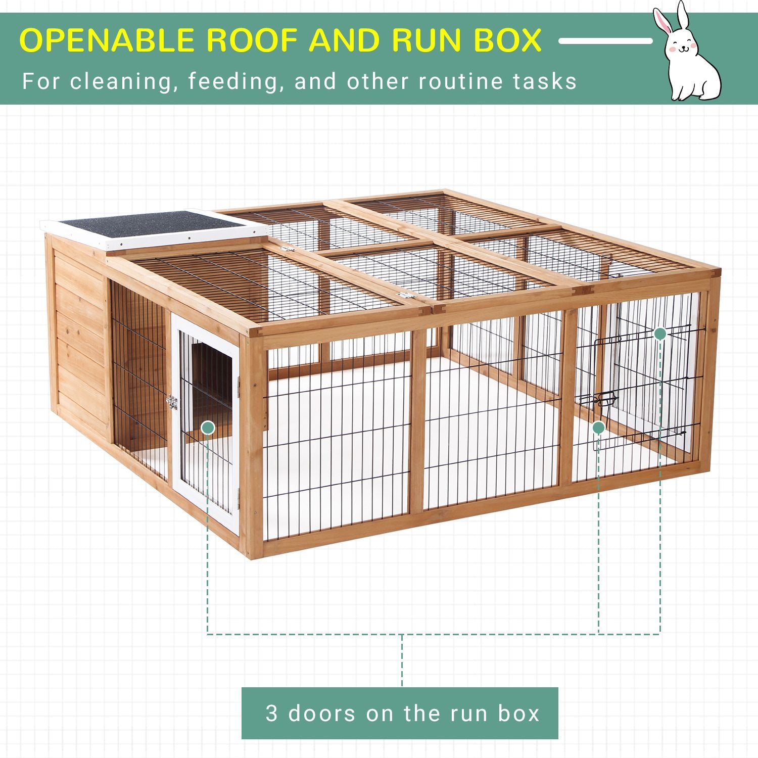 Spacious Outdoor Rabbit Hutch with Openable Main House and Play Run