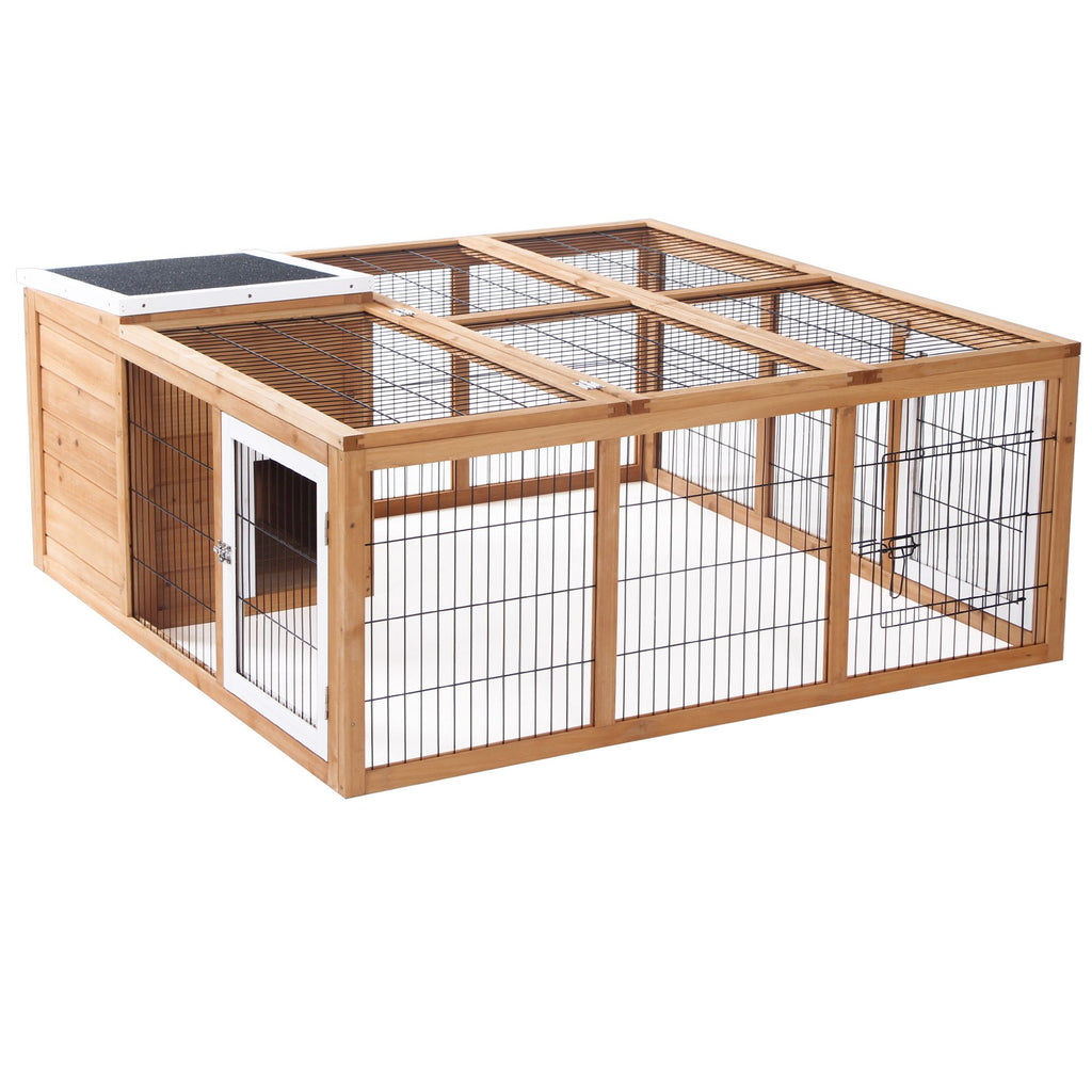Spacious Outdoor Rabbit Hutch with Openable Main House and Play Run