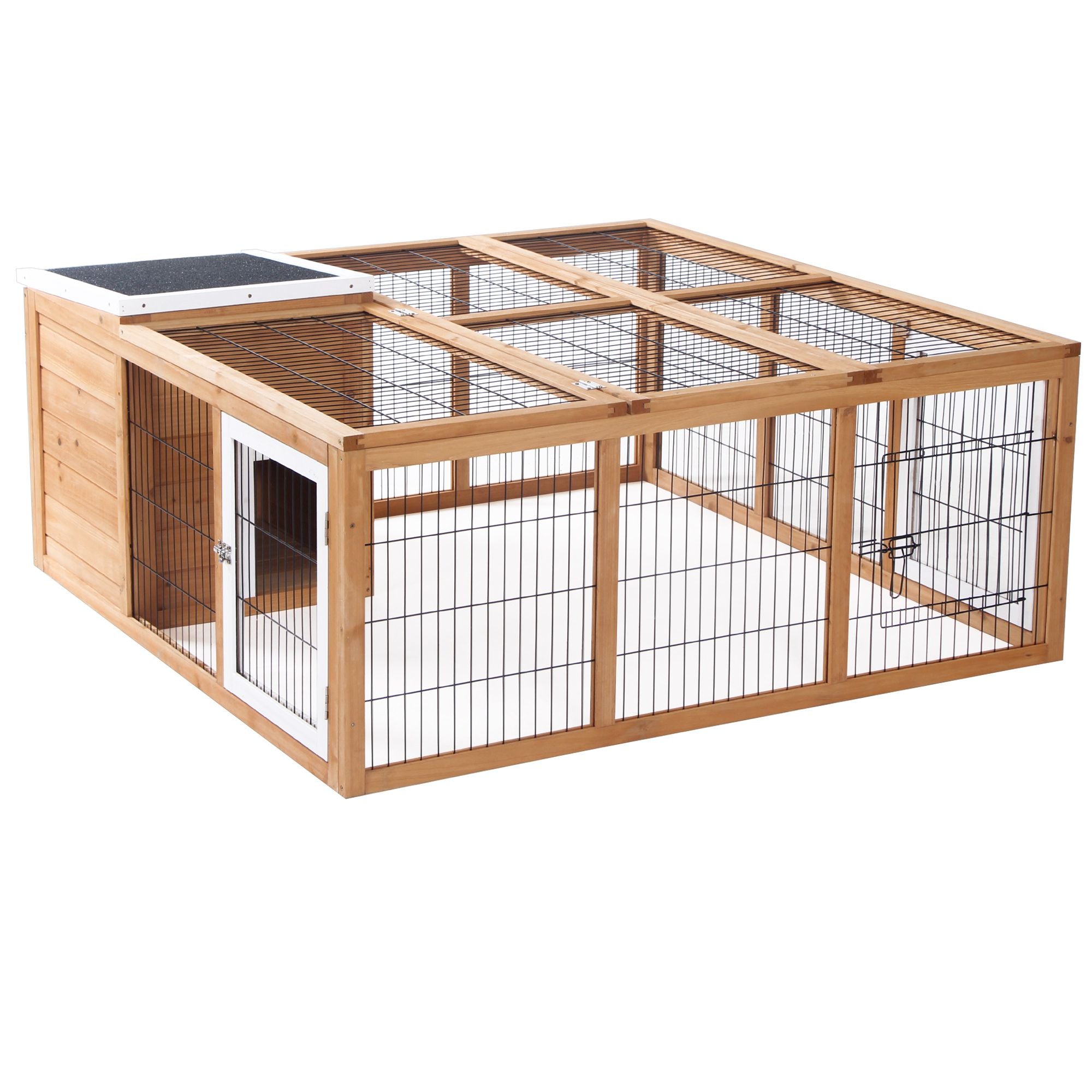 Spacious Outdoor Rabbit Hutch with Openable Main House and Play Run