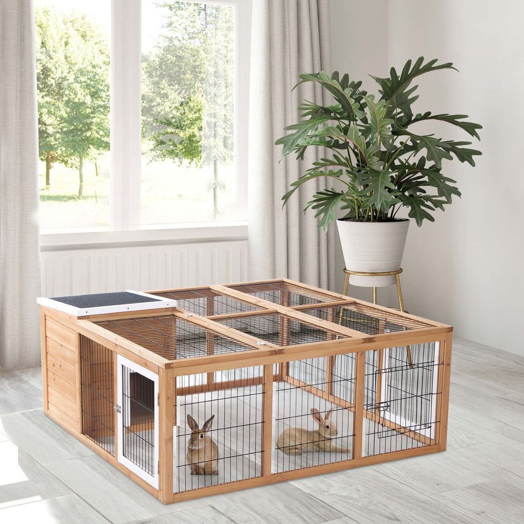 Spacious Outdoor Rabbit Hutch with Openable Main House and Play Run