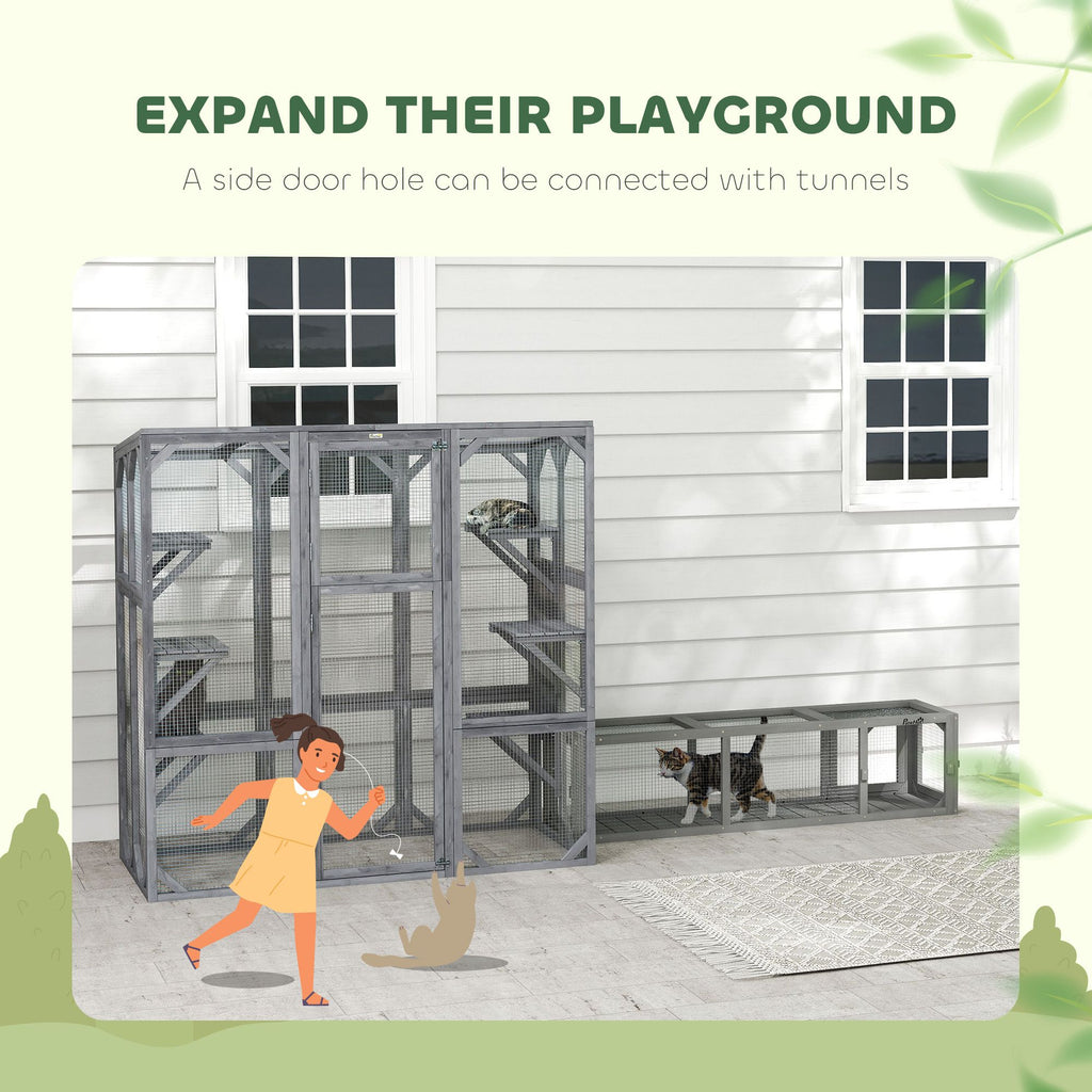 Spacious furniture-style Catio with 6 Platforms & Sun Panel Roof – Perfect for 1-3 Cats