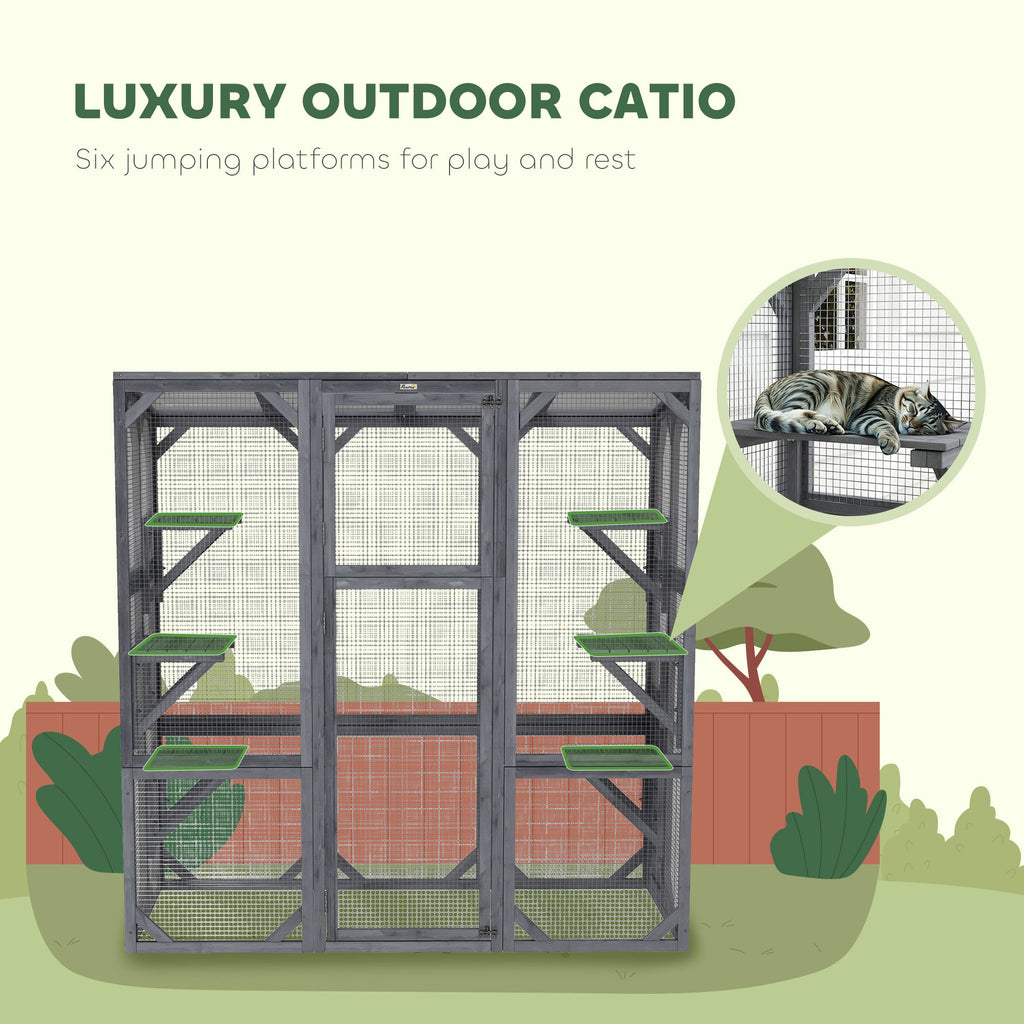 Spacious furniture-style Catio with 6 Platforms & Sun Panel Roof – Perfect for 1-3 Cats