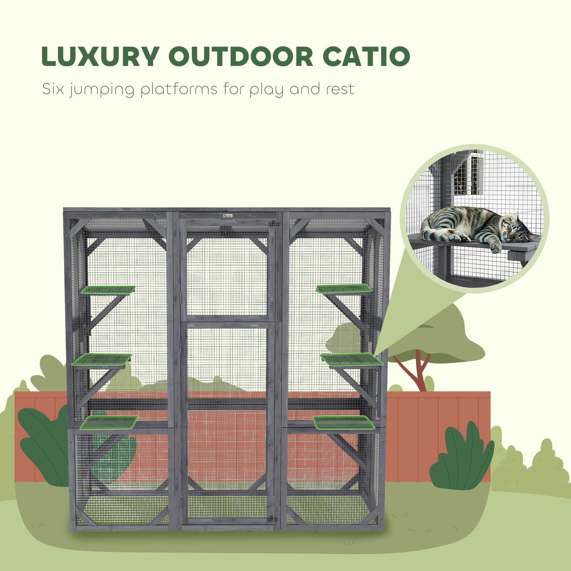 Spacious furniture-style Catio with 6 Platforms & Sun Panel Roof – Perfect for 1-3 Cats