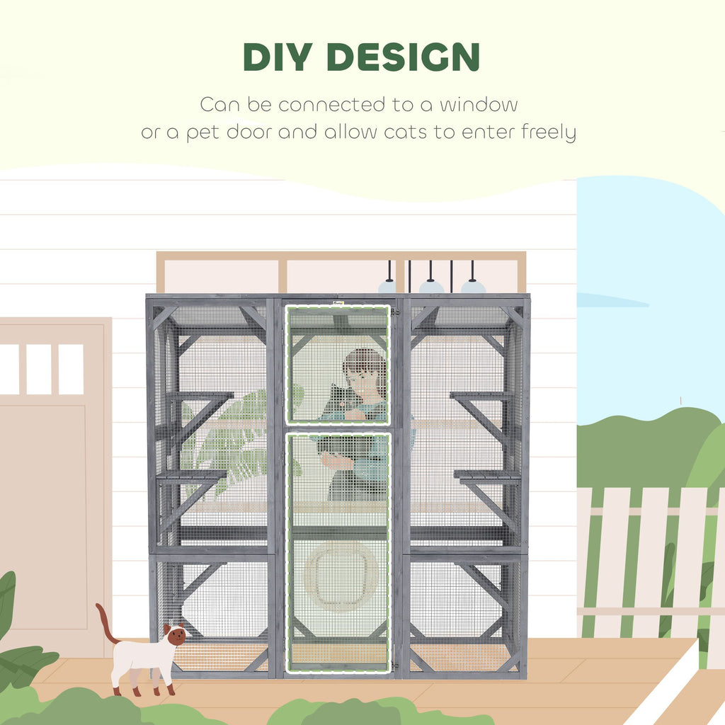 Spacious furniture-style Catio with 6 Platforms & Sun Panel Roof – Perfect for 1-3 Cats