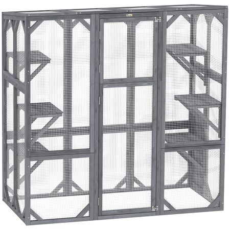 Spacious furniture-style Catio with 6 Platforms & Sun Panel Roof – Perfect for 1-3 Cats