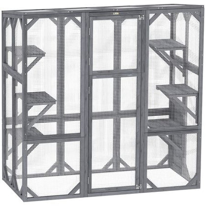 Spacious furniture-style Catio with 6 Platforms & Sun Panel Roof – Perfect for 1-3 Cats