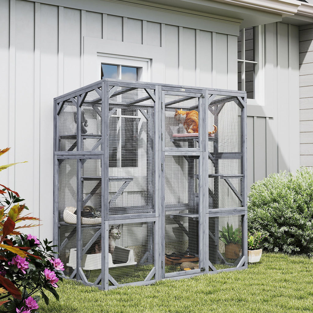 Spacious furniture-style Catio with 6 Platforms & Sun Panel Roof – Perfect for 1-3 Cats
