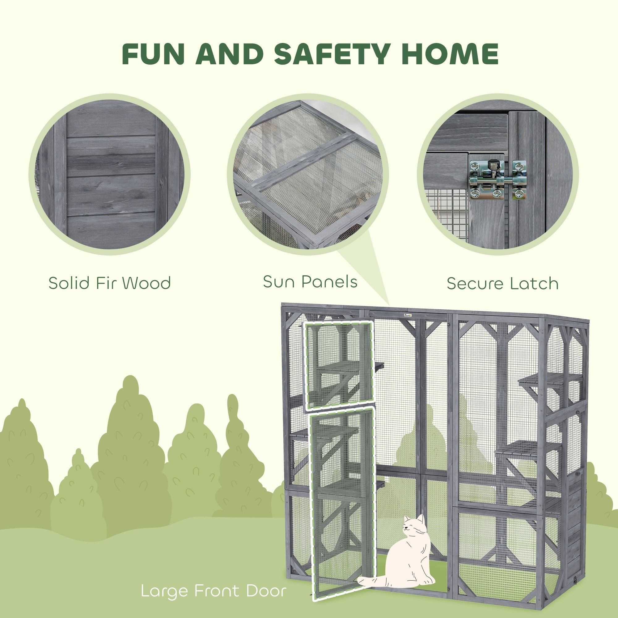 Spacious furniture-style Catio with 6 Platforms & Sun Panel Roof – Perfect for 1-3 Cats