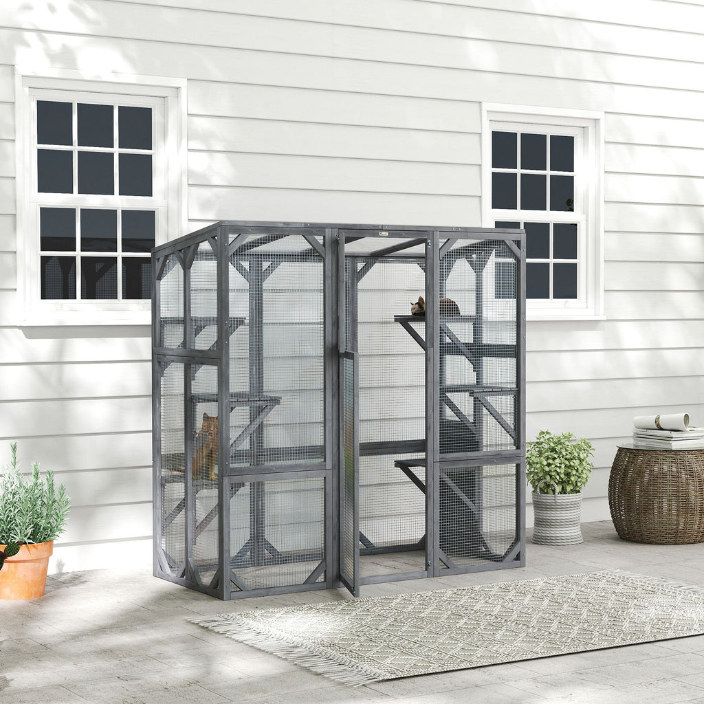 Spacious furniture-style Catio with 6 Platforms & Sun Panel Roof – Perfect for 1-3 Cats