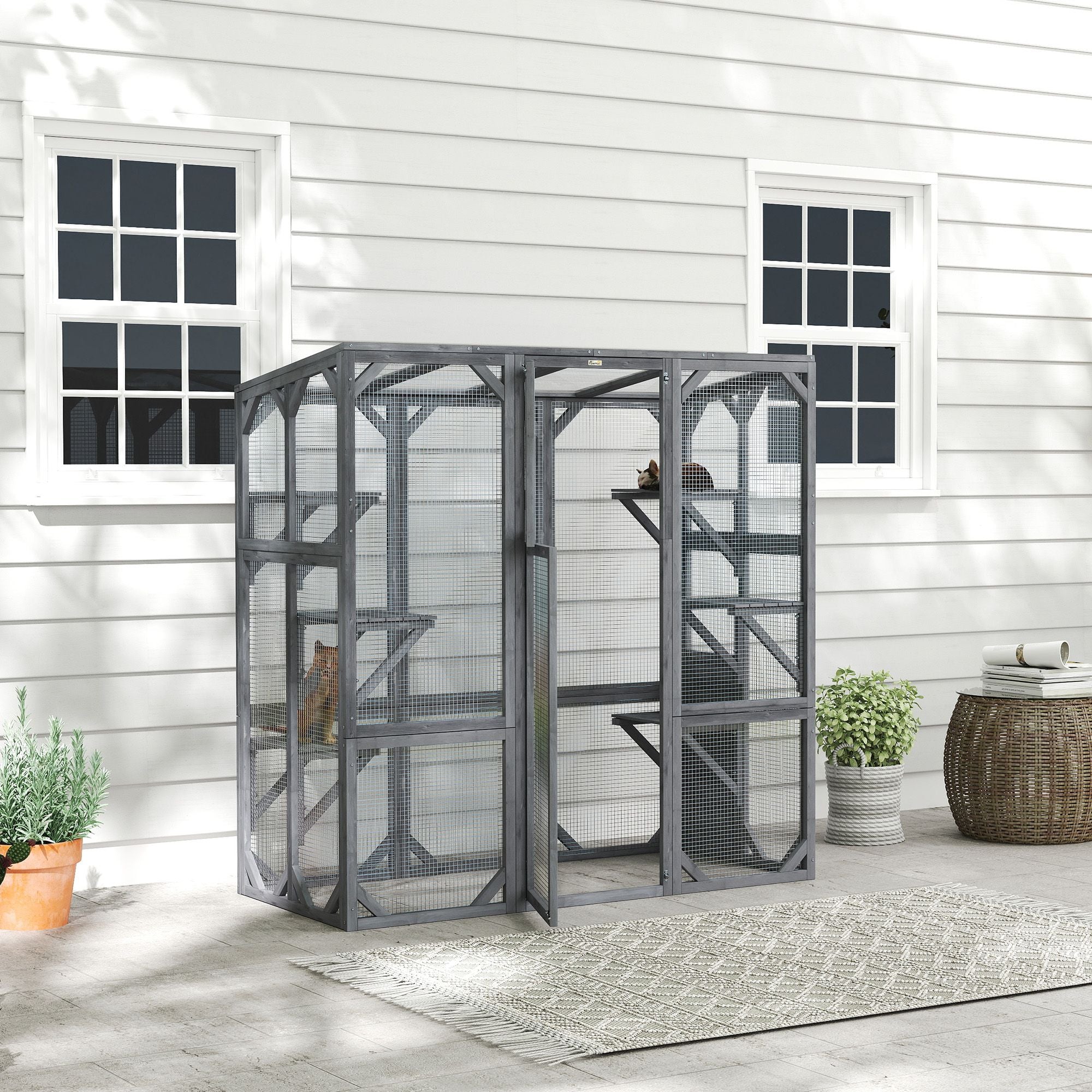 Spacious furniture-style Catio with 6 Platforms & Sun Panel Roof – Perfect for 1-3 Cats