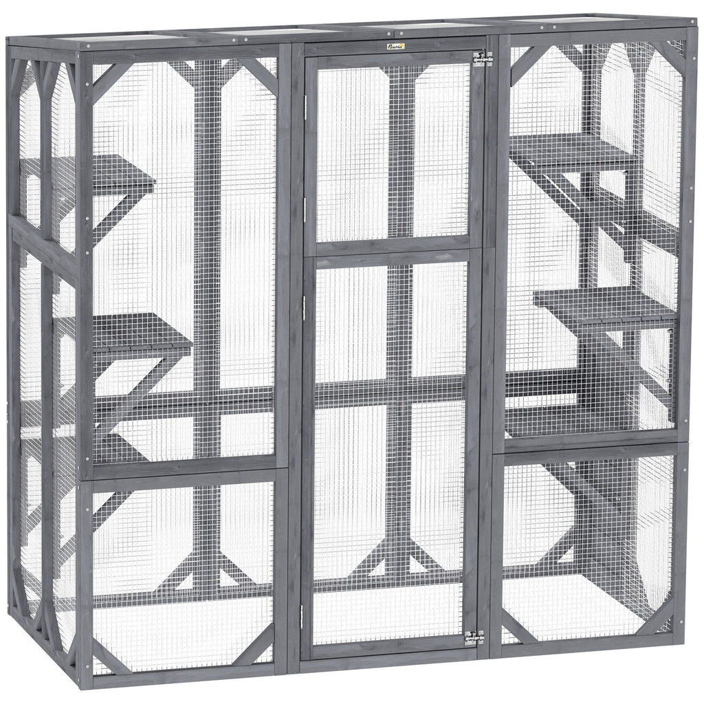 Spacious furniture-style Catio with 6 Platforms & Sun Panel Roof – Perfect for 1-3 Cats
