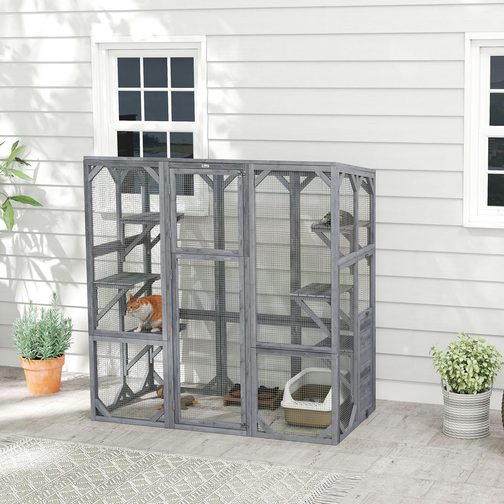 Spacious furniture-style Catio with 6 Platforms & Sun Panel Roof – Perfect for 1-3 Cats