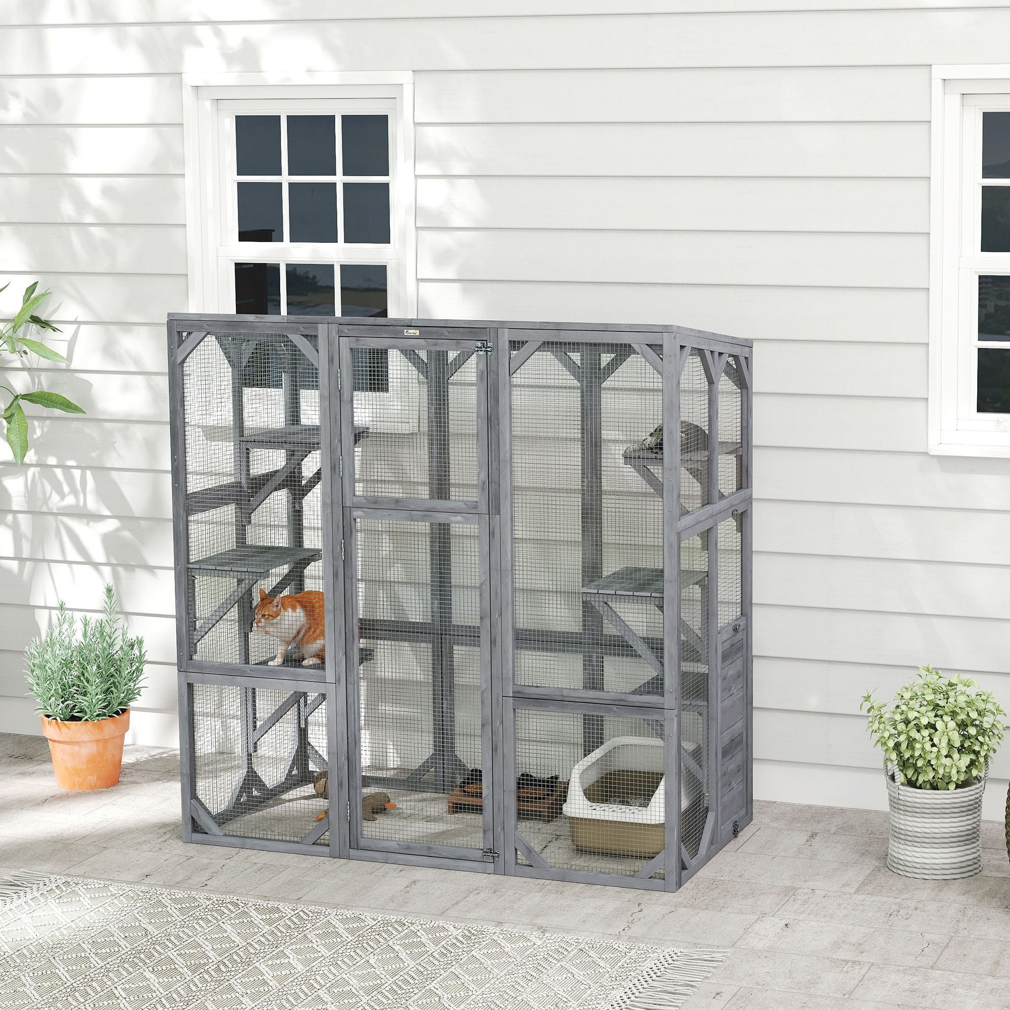 Spacious furniture-style Catio with 6 Platforms & Sun Panel Roof – Perfect for 1-3 Cats