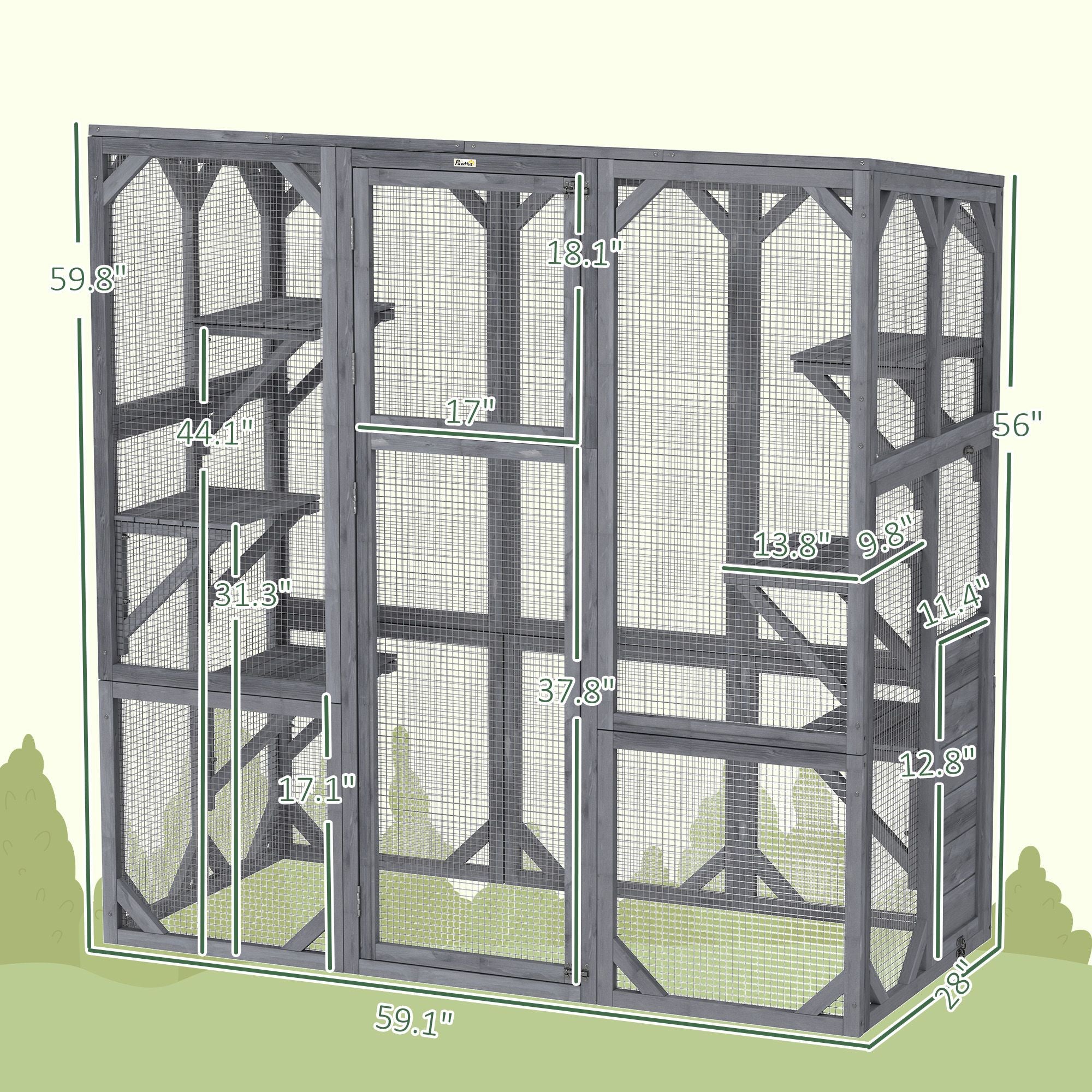 Spacious furniture-style Catio with 6 Platforms & Sun Panel Roof – Perfect for 1-3 Cats