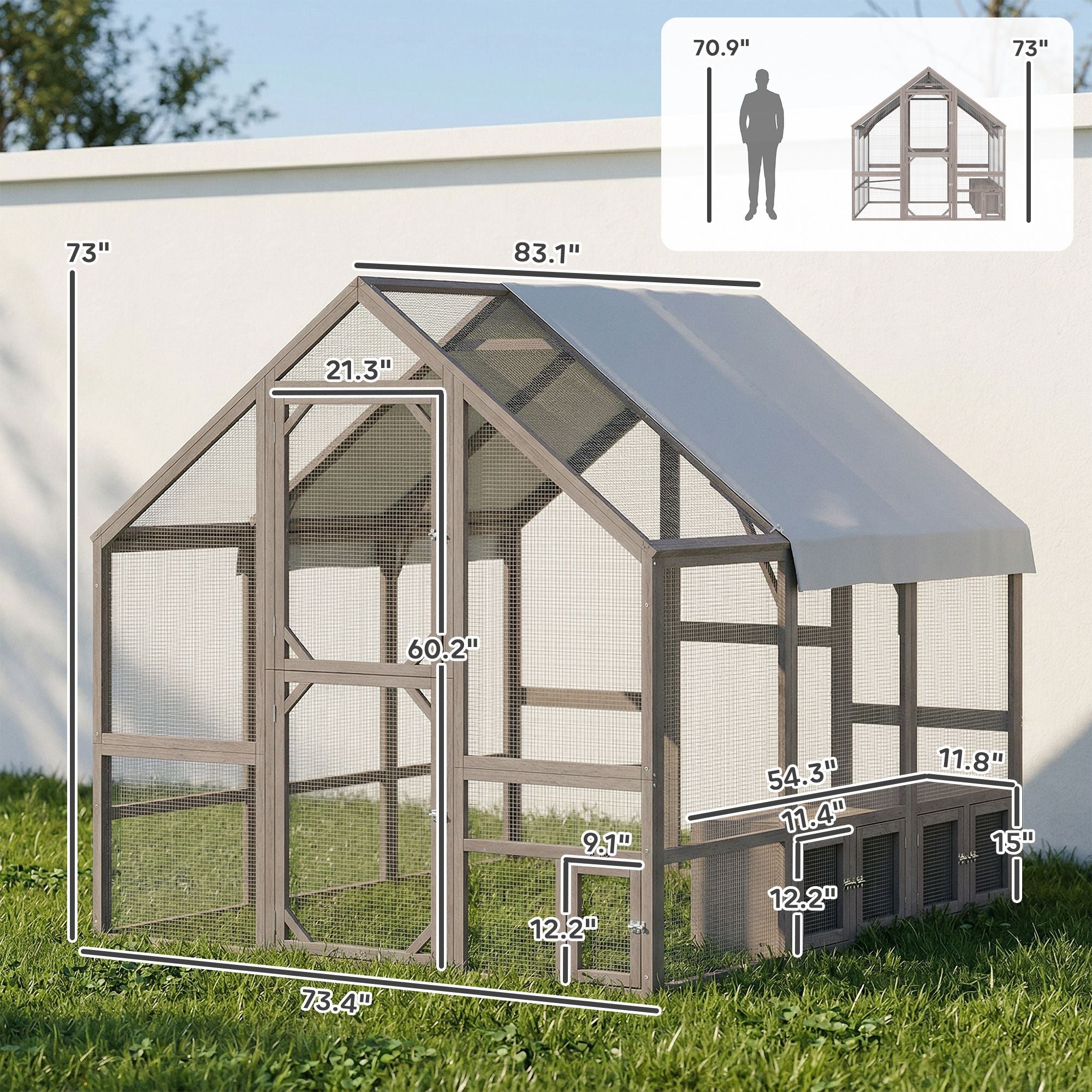 Large furniture-style Chicken Coop with Walk-In Run, Nesting Boxes, and Auto Door Compatibility