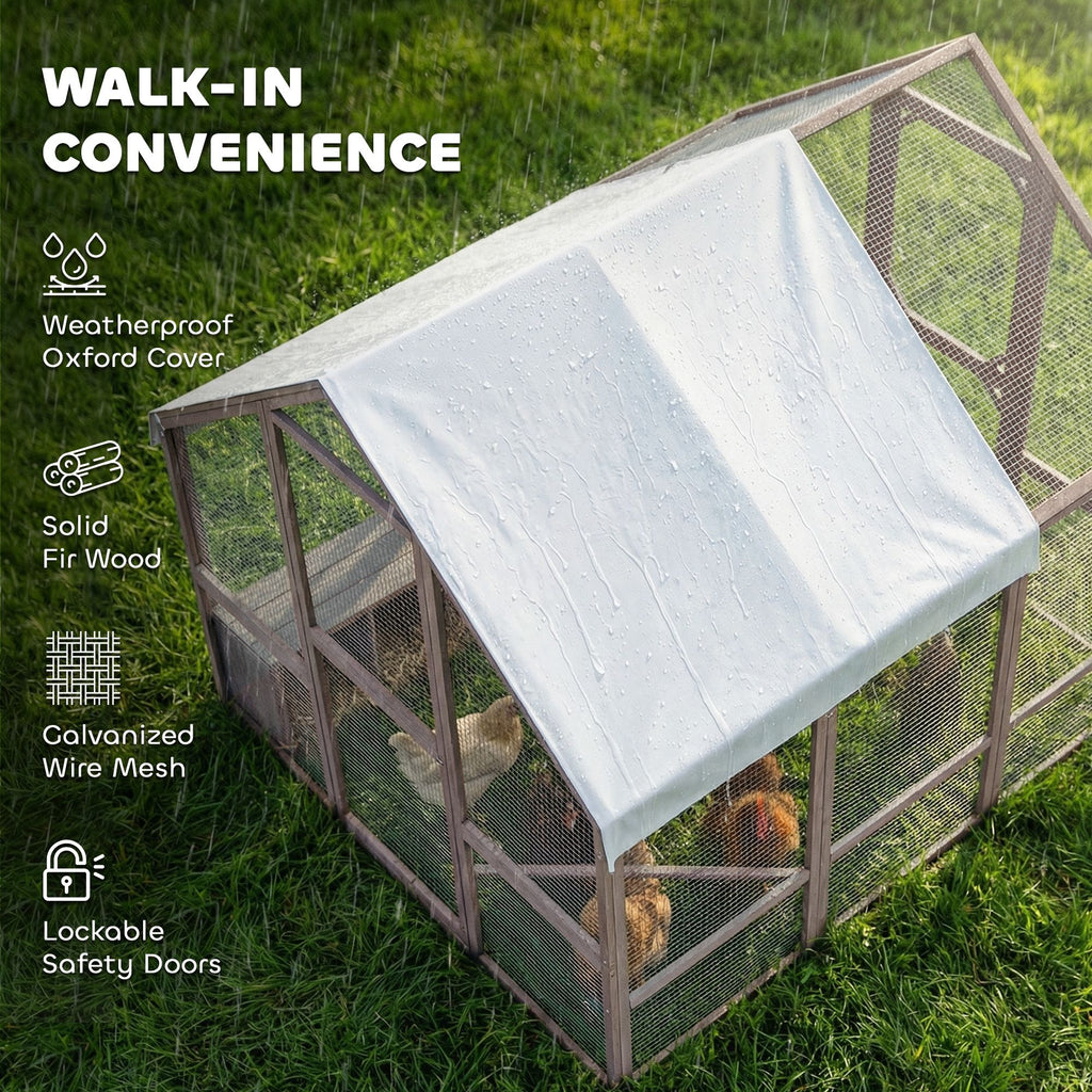 Large furniture-style Chicken Coop with Walk-In Run, Nesting Boxes, and Auto Door Compatibility