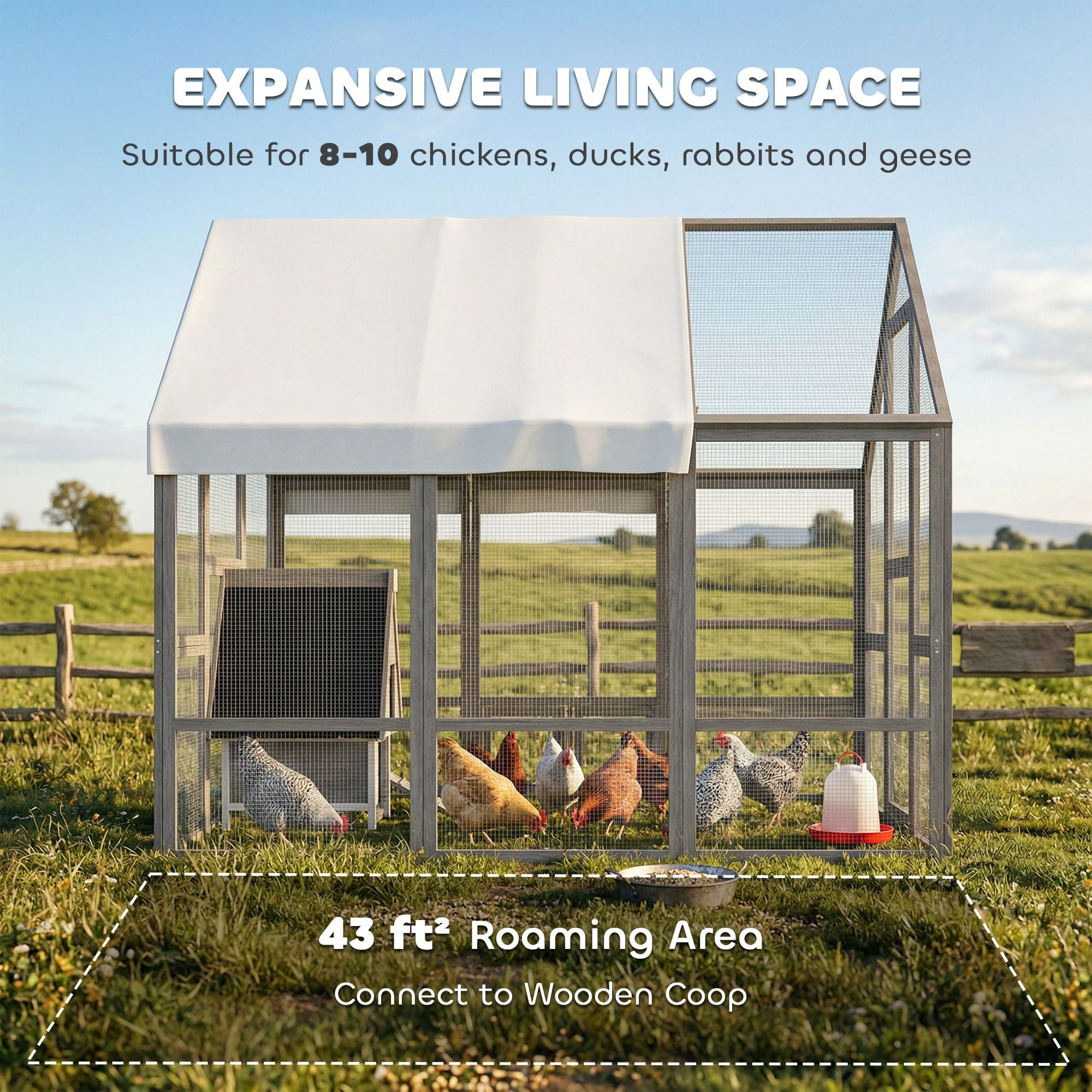 Large furniture-style Chicken Coop with Walk-In Run, Nesting Boxes, and Auto Door Compatibility