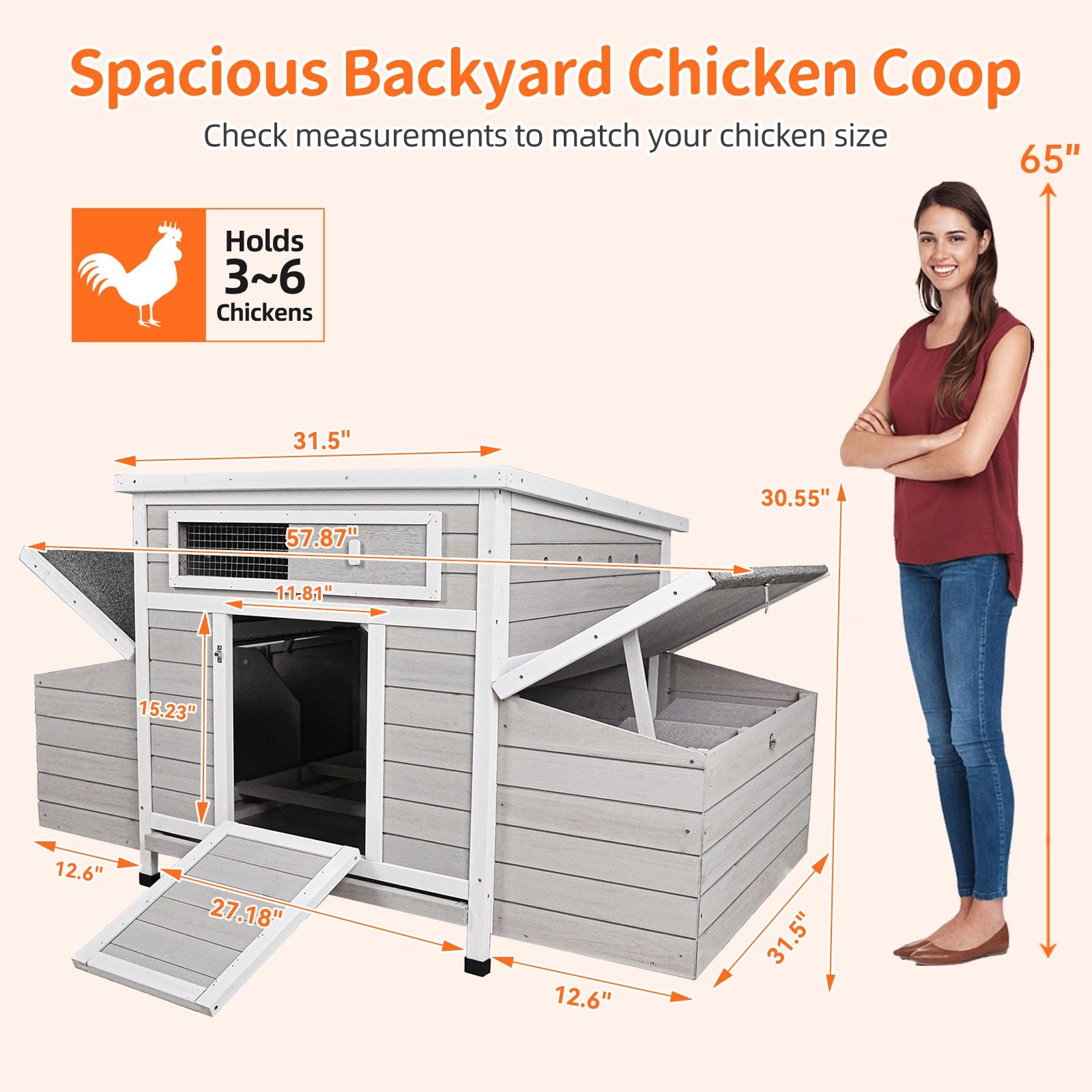 Large furniture-style Chicken Coop with water-ready Base and Secure Latches