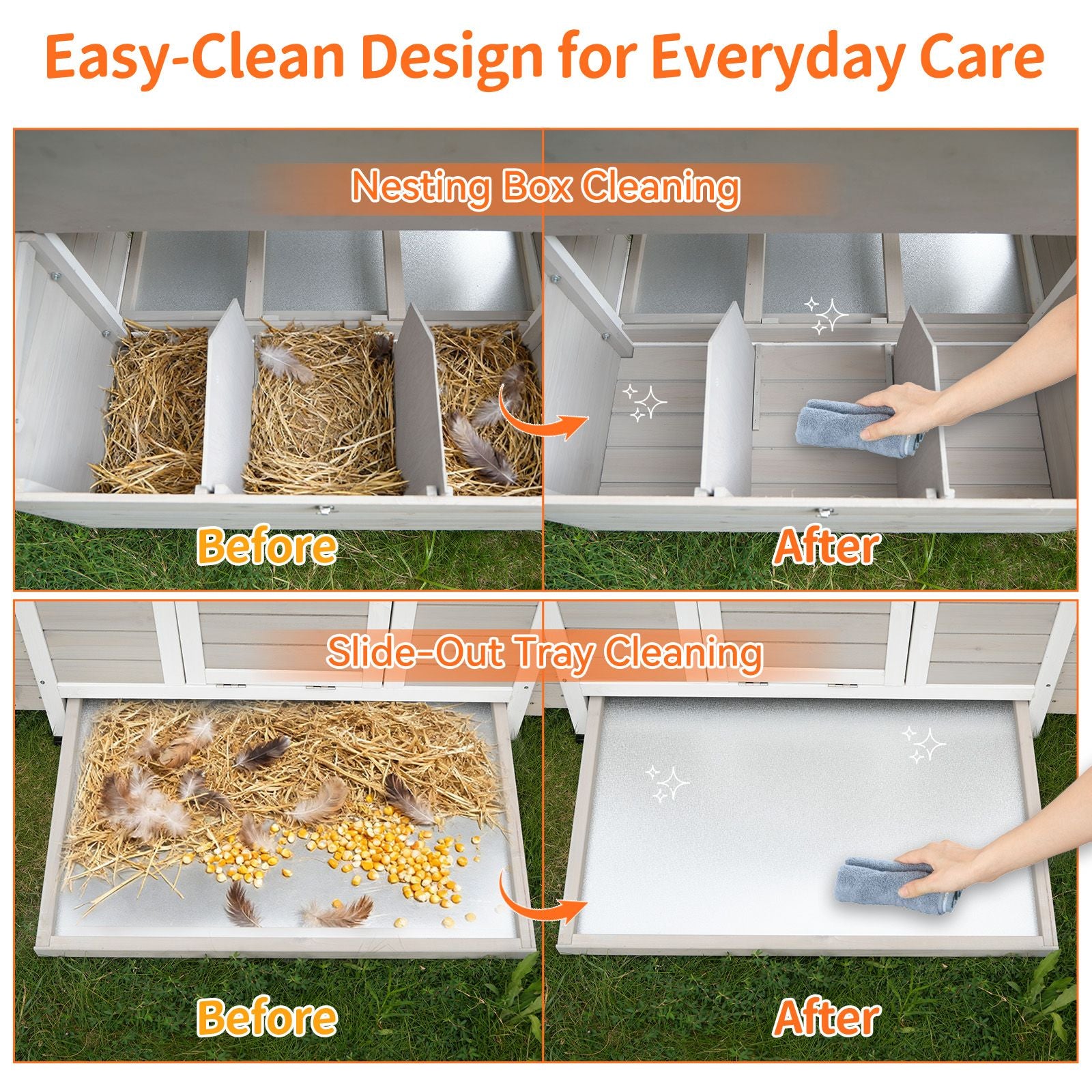 Large furniture-style Chicken Coop with water-ready Base and Secure Latches