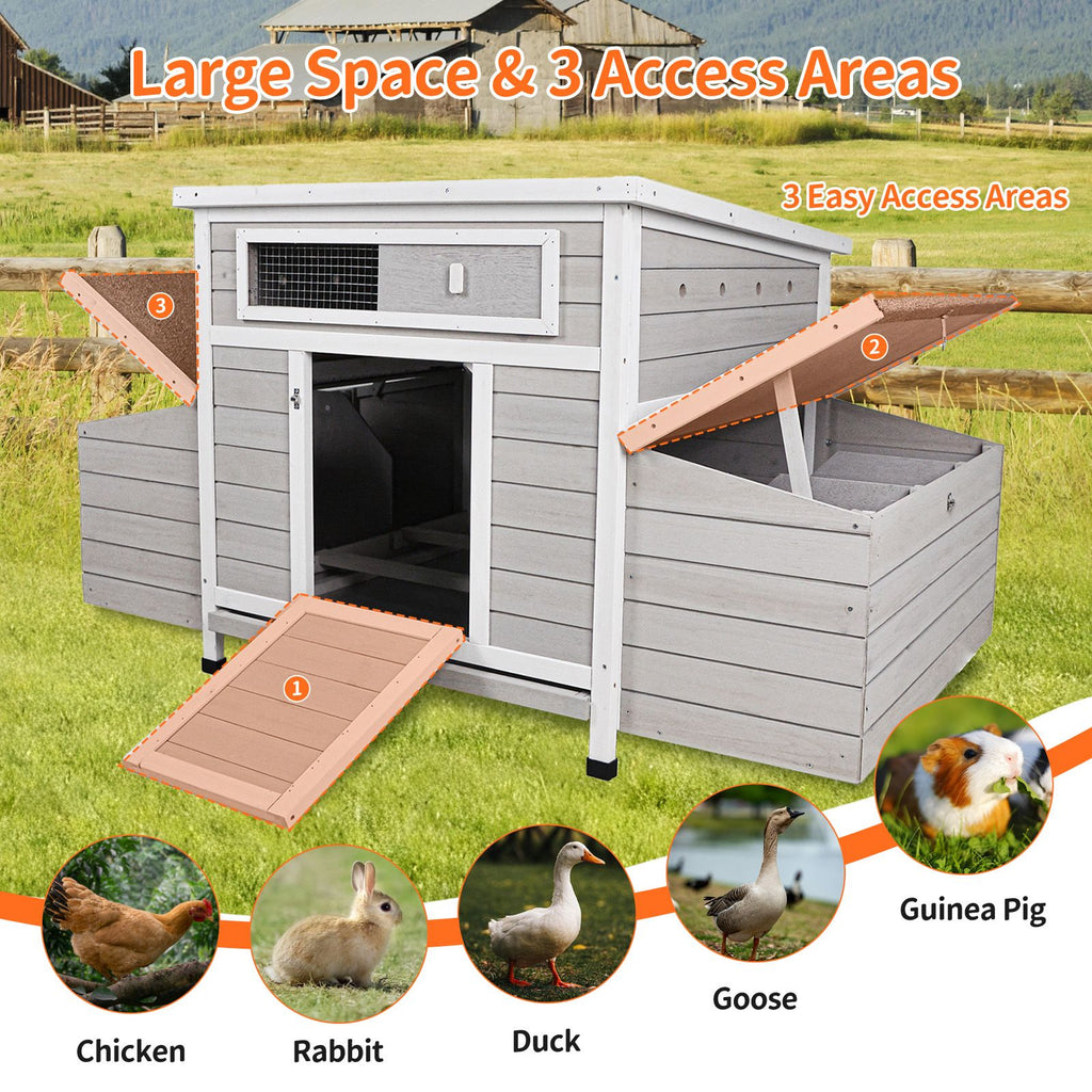 Large furniture-style Chicken Coop with water-ready Base and Secure Latches