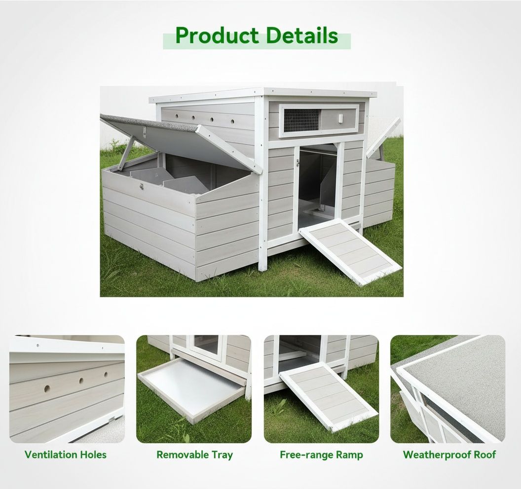 Large furniture-style Chicken Coop with water-ready Base and Secure Latches