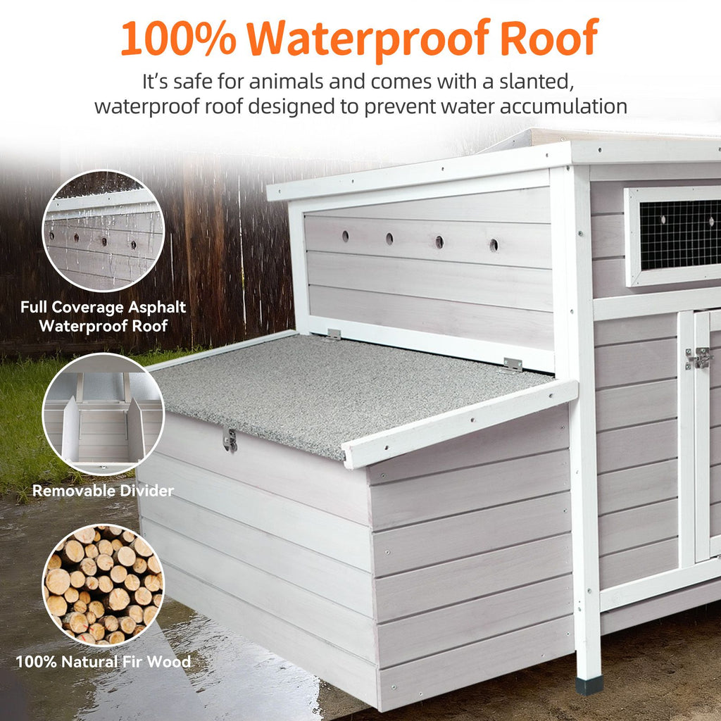 Large furniture-style Chicken Coop with water-ready Base and Secure Latches