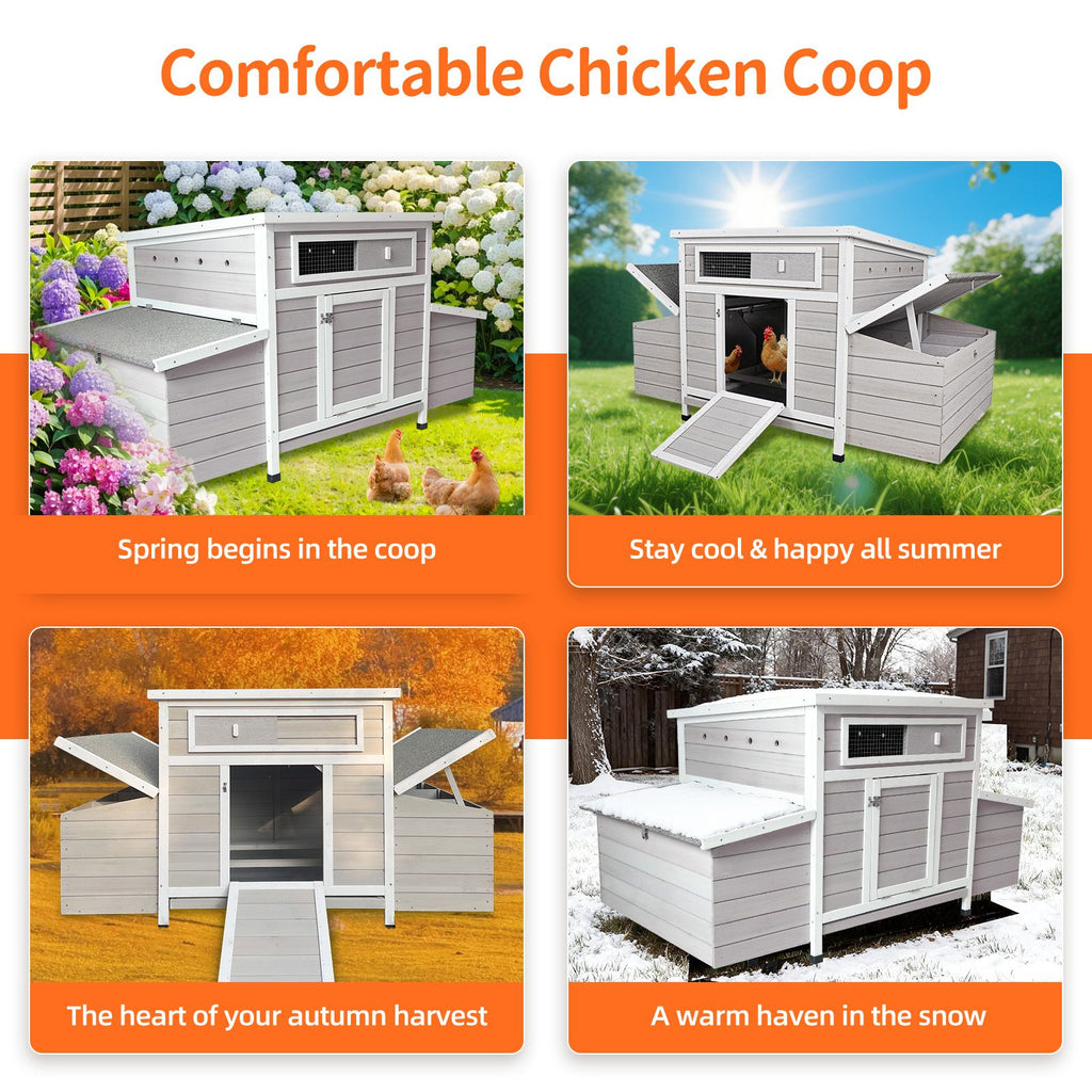 Large furniture-style Chicken Coop with water-ready Base and Secure Latches