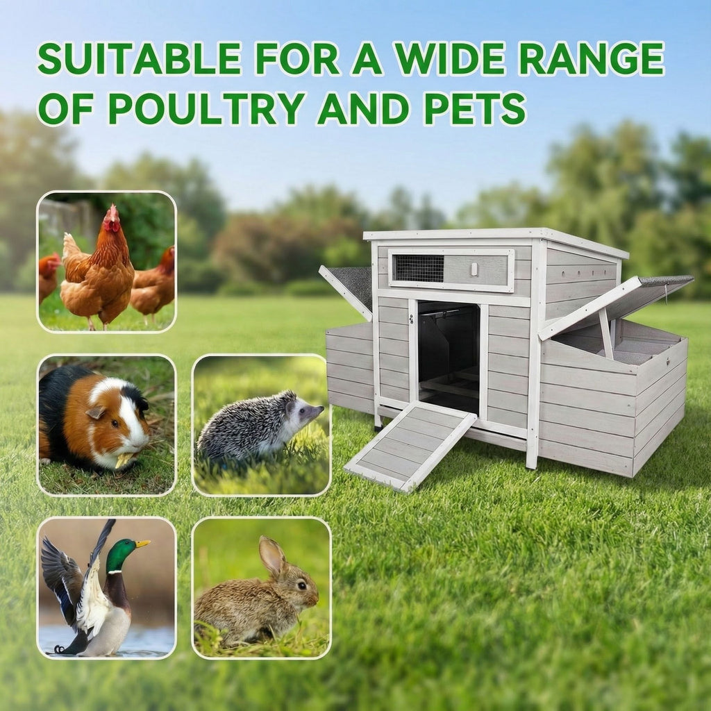 Large furniture-style Chicken Coop with water-ready Base and Secure Latches
