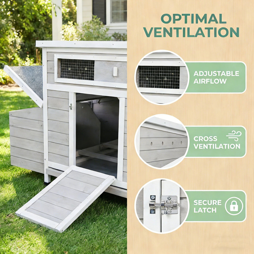 Large furniture-style Chicken Coop with water-ready Base and Secure Latches