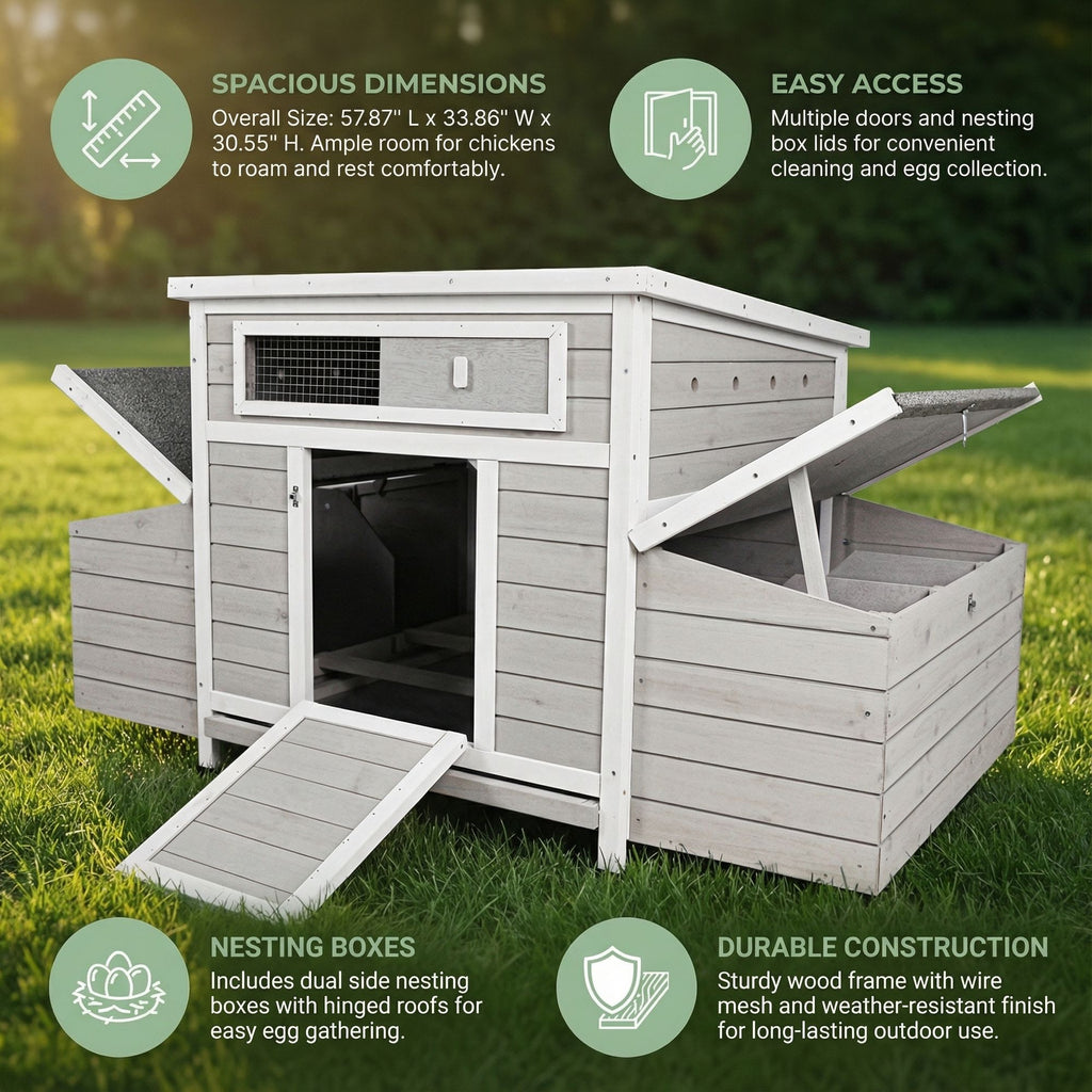 Large furniture-style Chicken Coop with water-ready Base and Secure Latches