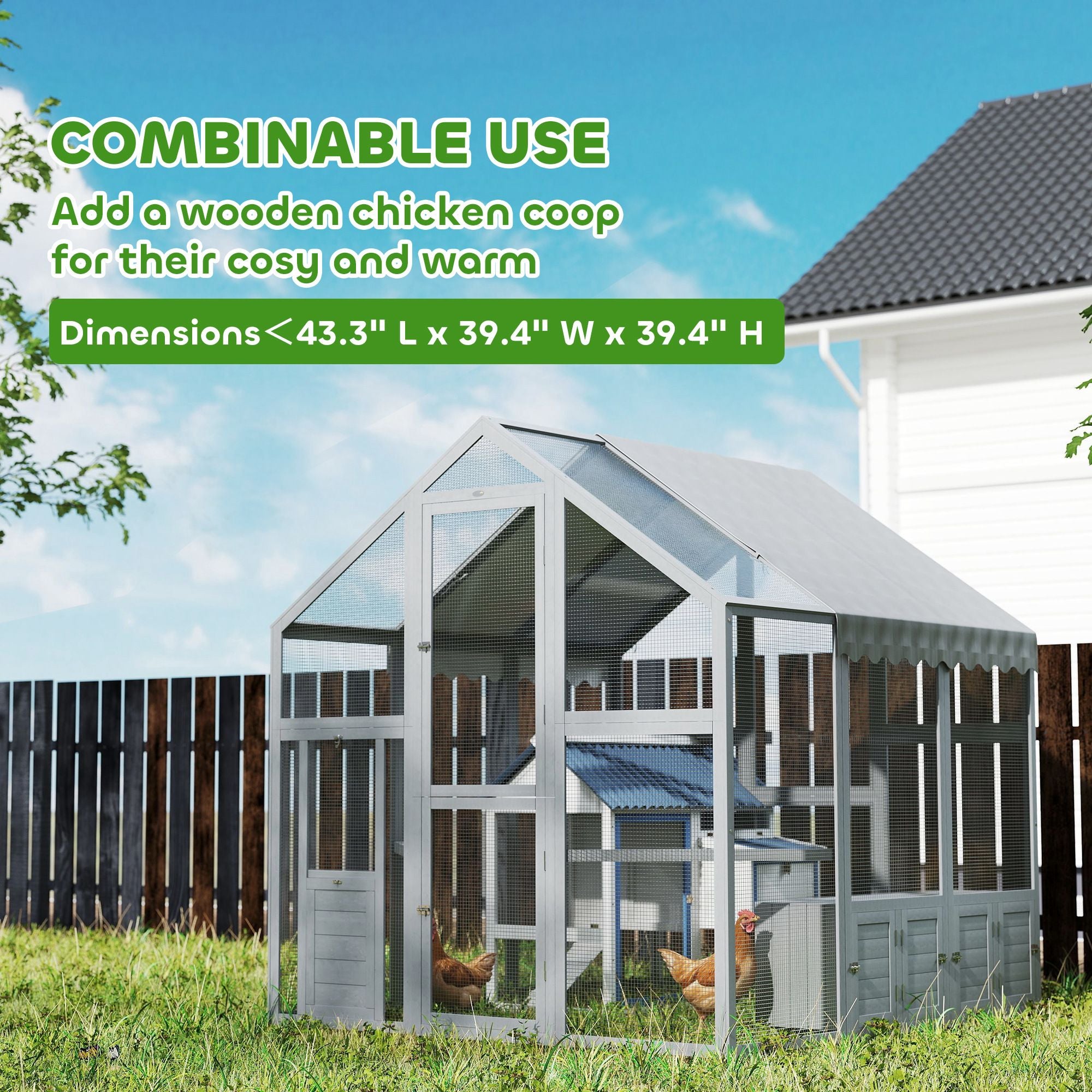 Large furniture-style Chicken Run with Secure Mesh & Weather Cover – Quick Assembly for 6-8 Chickens