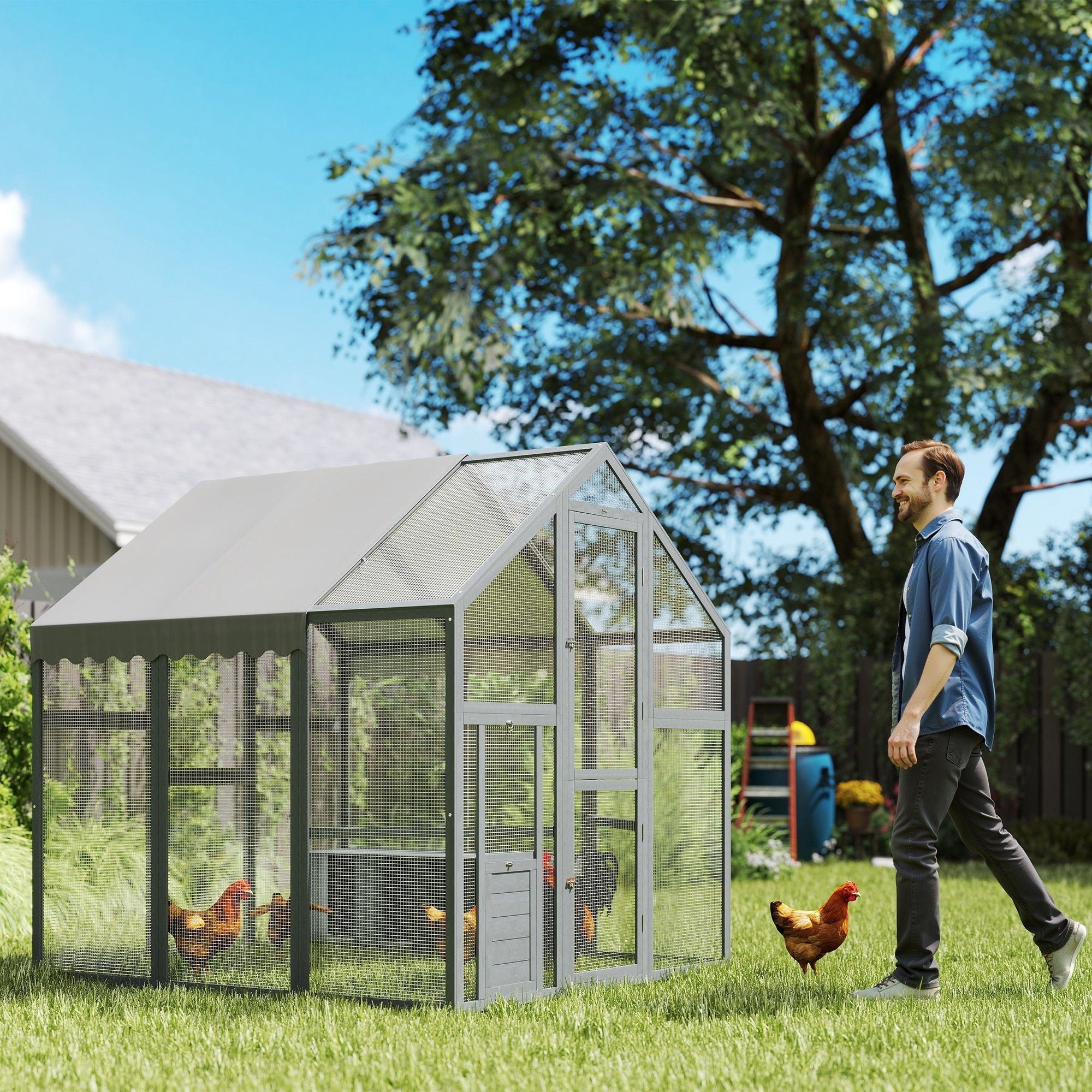 Large furniture-style Chicken Run with Secure Mesh & Weather Cover – Quick Assembly for 6-8 Chickens