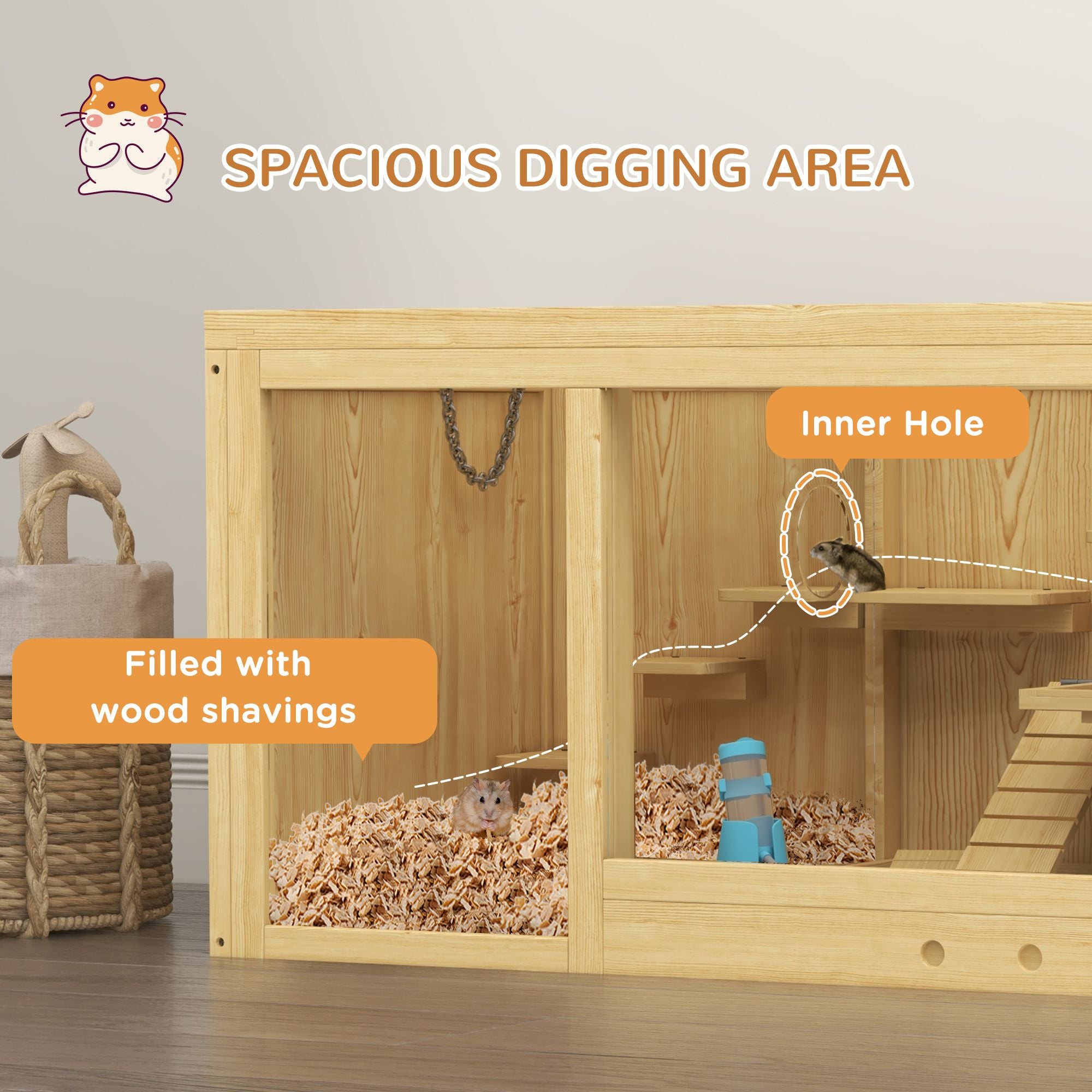 Spacious furniture-style Hamster Cage with Two Rooms and Fun Accessories