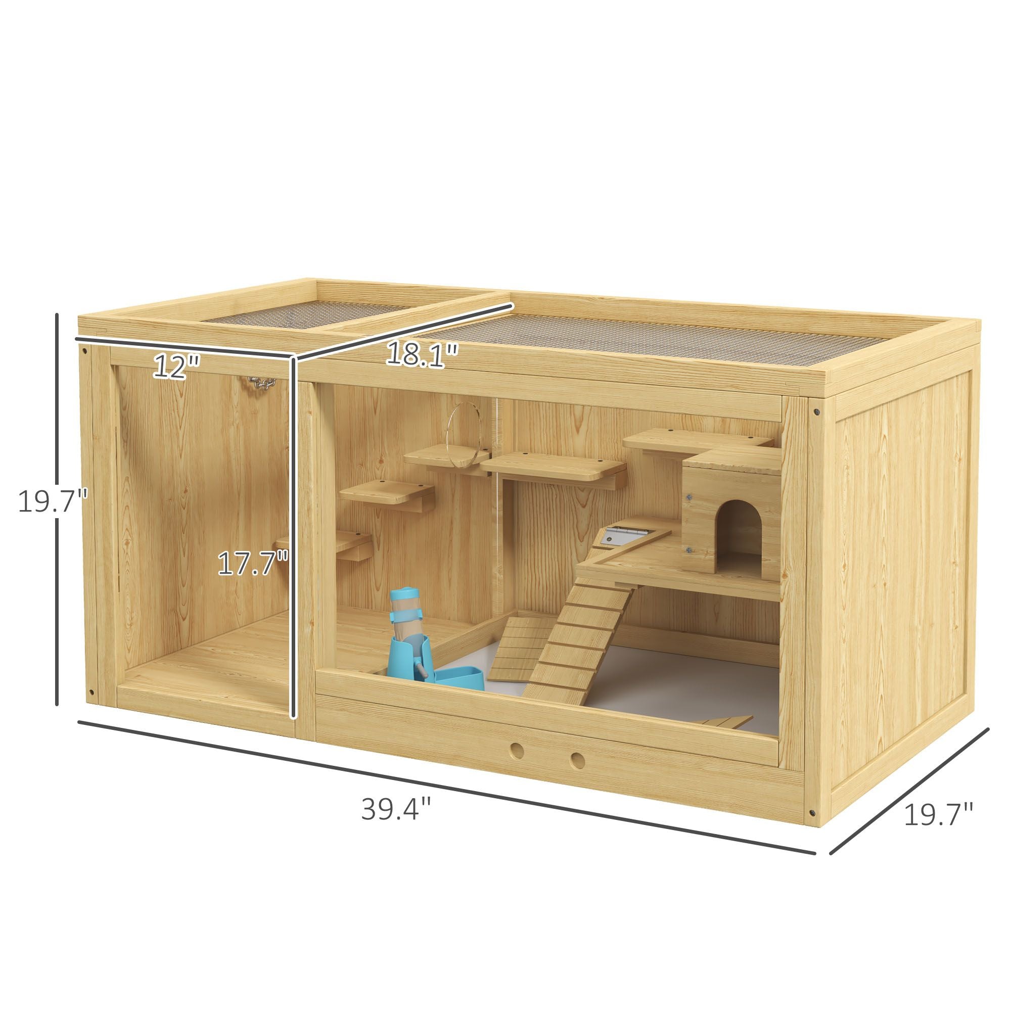 Spacious furniture-style Hamster Cage with Two Rooms and Fun Accessories