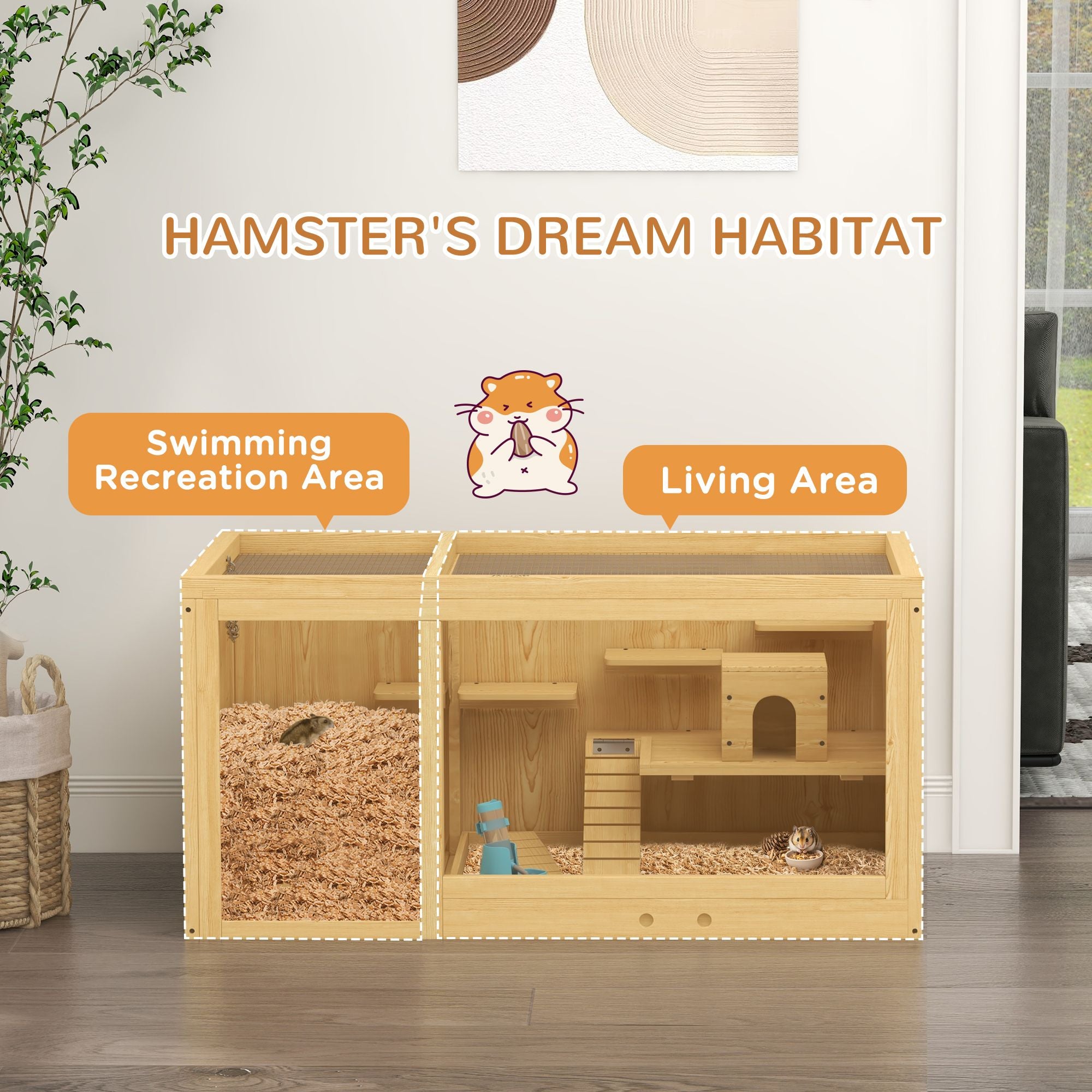 Spacious furniture-style Hamster Cage with Two Rooms and Fun Accessories