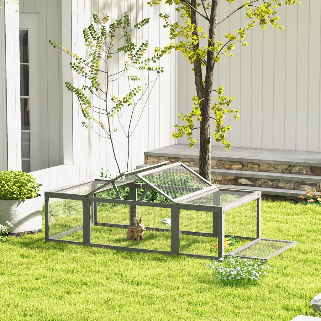 Large furniture-style Rabbit Hutch Gray Small Animal Habitat with Outdoor Run Lockable Doors