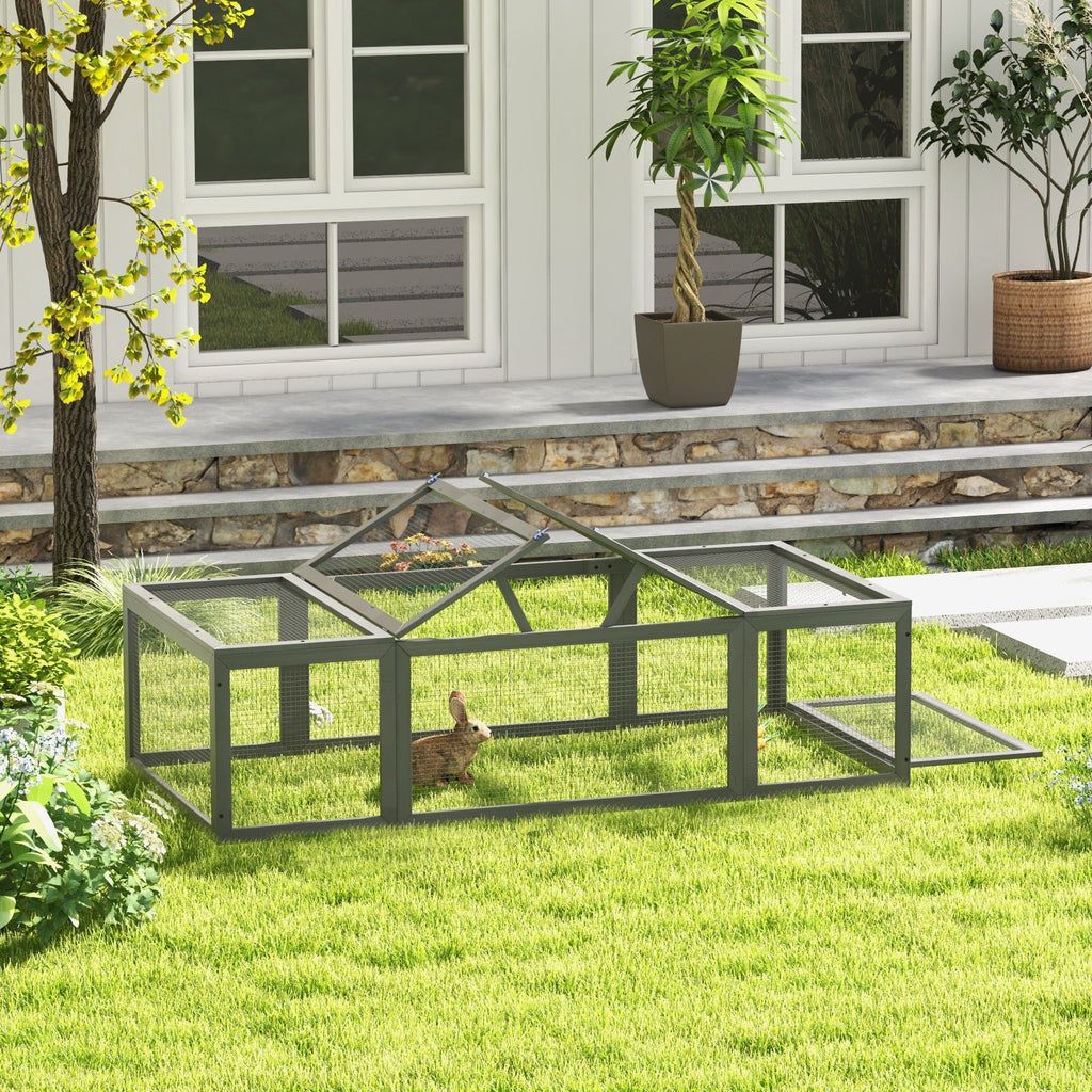 Large furniture-style Rabbit Hutch Gray Small Animal Habitat with Outdoor Run Lockable Doors