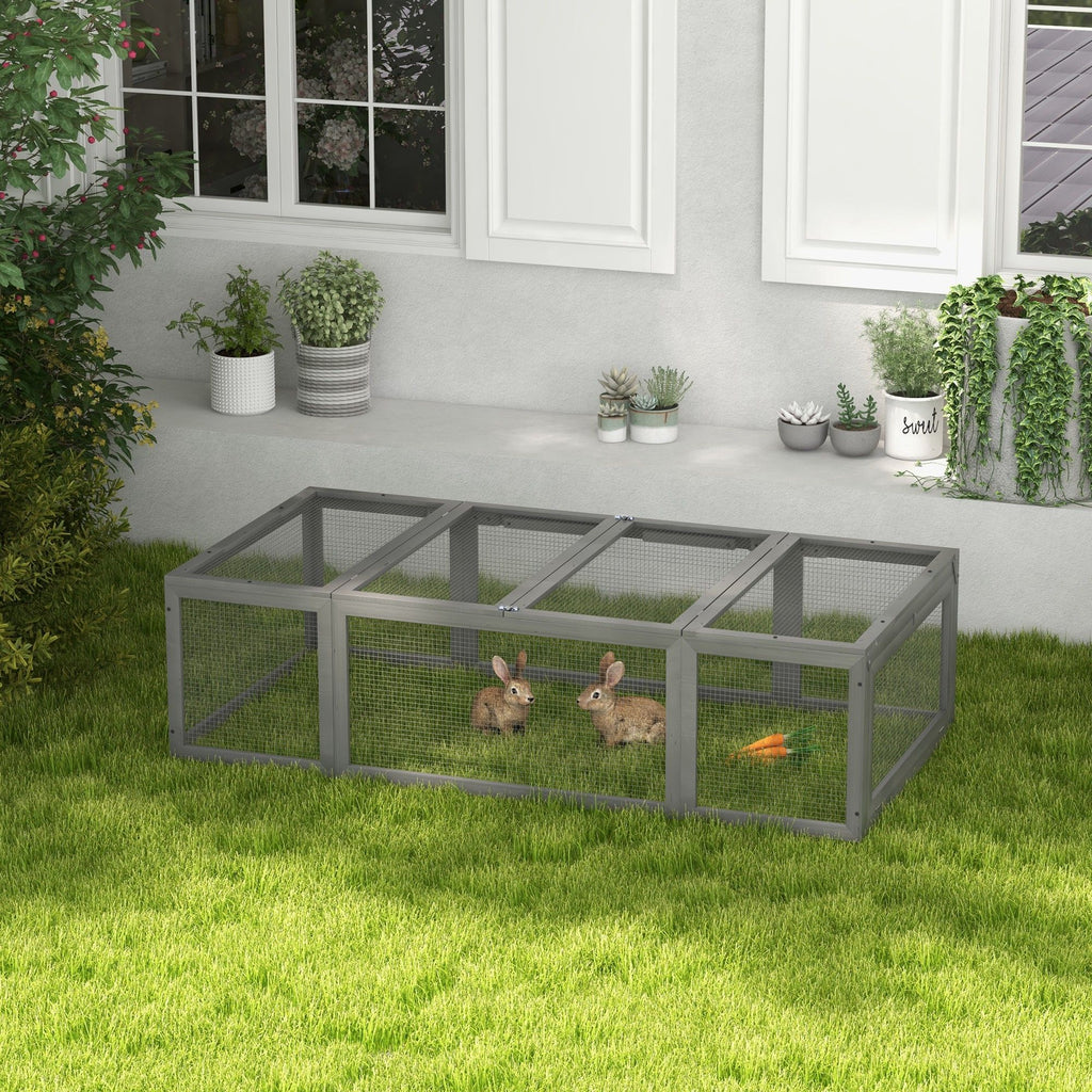 Large furniture-style Rabbit Hutch Gray Small Animal Habitat with Outdoor Run Lockable Doors