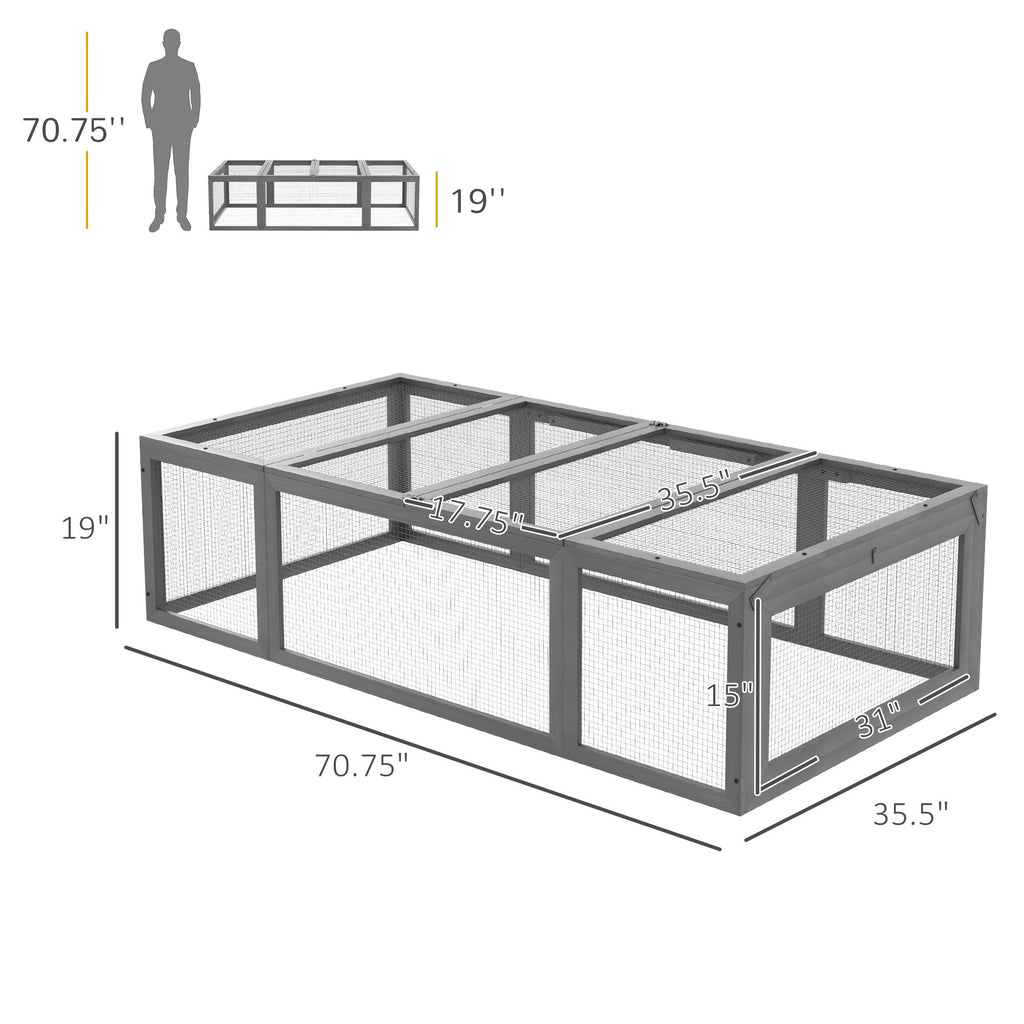 Large furniture-style Rabbit Hutch Gray Small Animal Habitat with Outdoor Run Lockable Doors