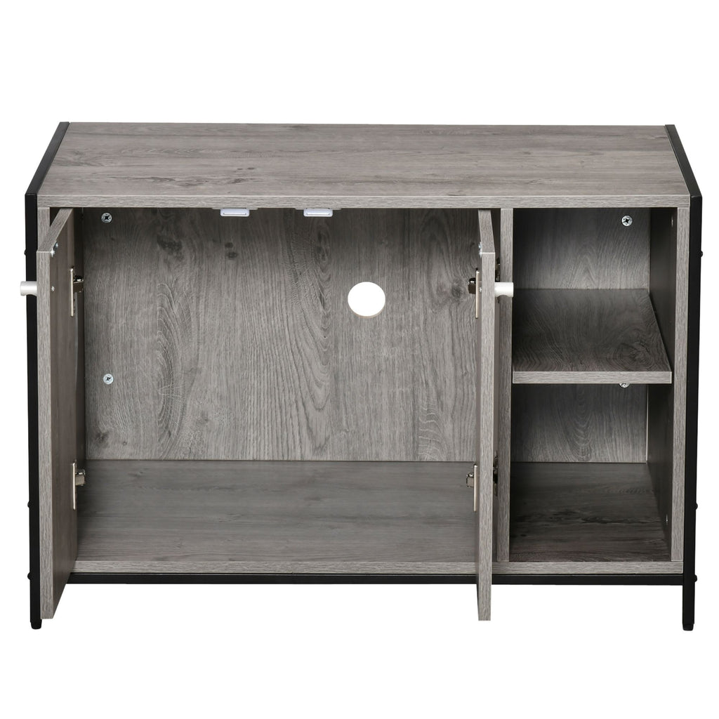 Large Wooden & Steel Cat Litter Box Enclosure, Kitten Washroom End Table, Indoor Hidden Cat House with Magnetic Doors & Storage Shelves, Gray