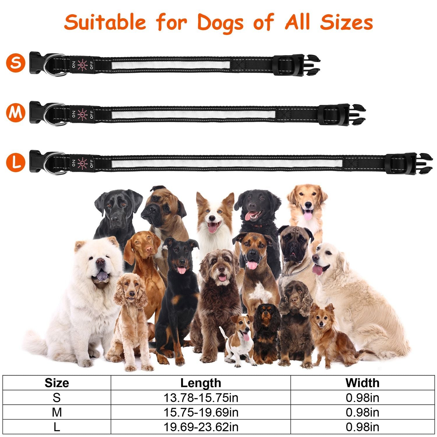 LED Dog Collar with 9 Colors & IPX7 water-ready