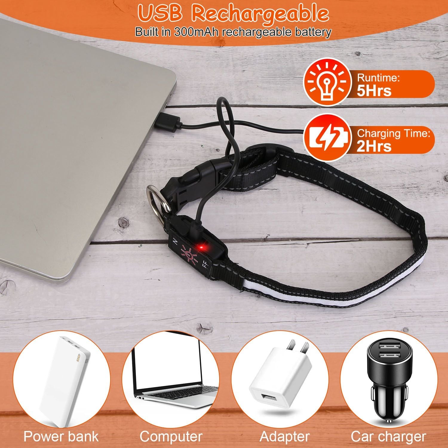 LED Dog Collar with 9 Colors & IPX7 water-ready