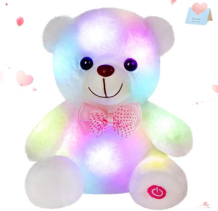 LED Light Up White Teddy Bear Plush Toy - Soft Nightlight Stuffed Animal